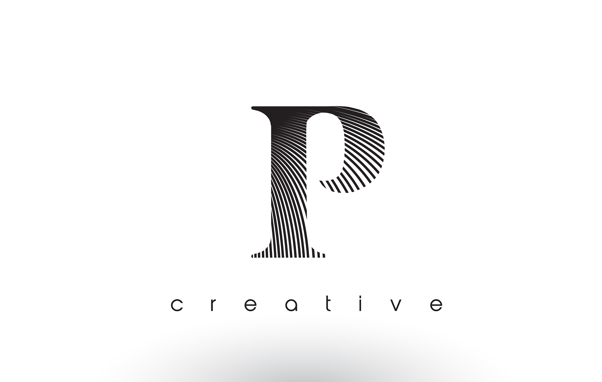 p logo design with multiple lines and black and