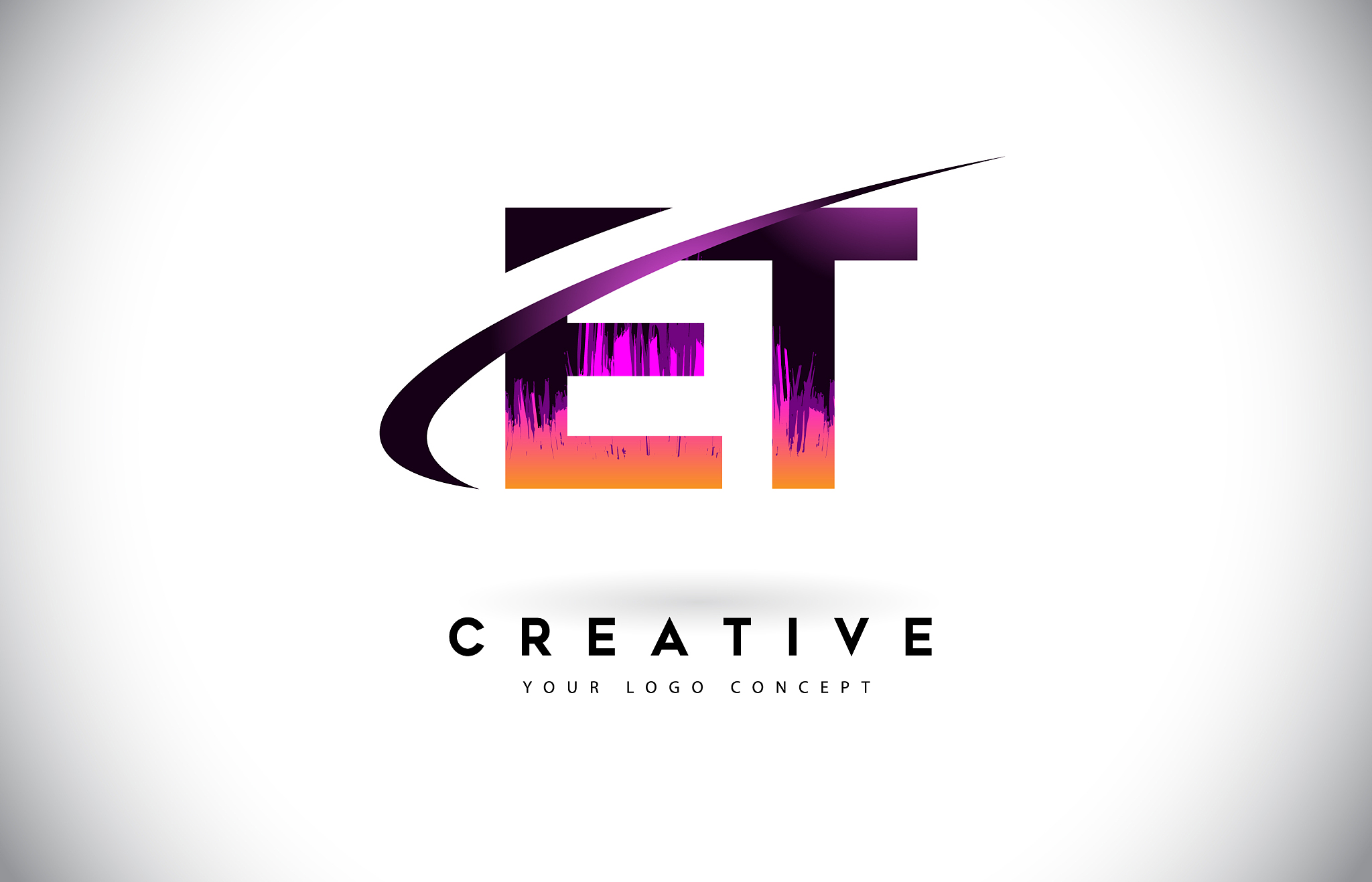 et e t grunge letter logo with purple vibrant
