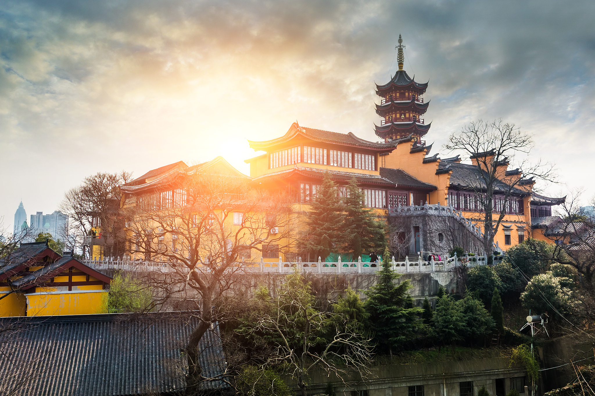 jiming temple sunset in nanjing,china