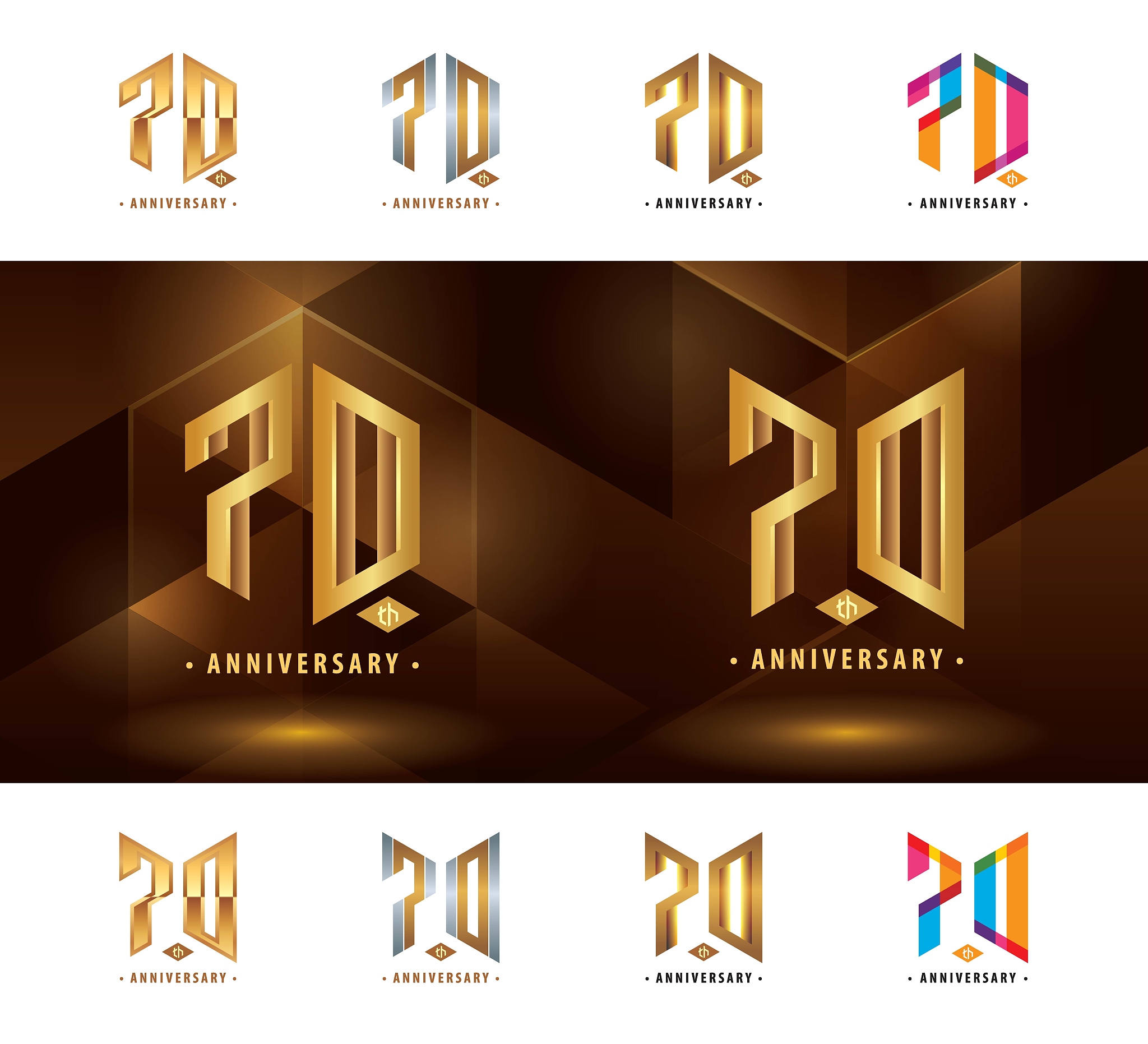 set of 70th anniversary logotype design, seventy years celebrate