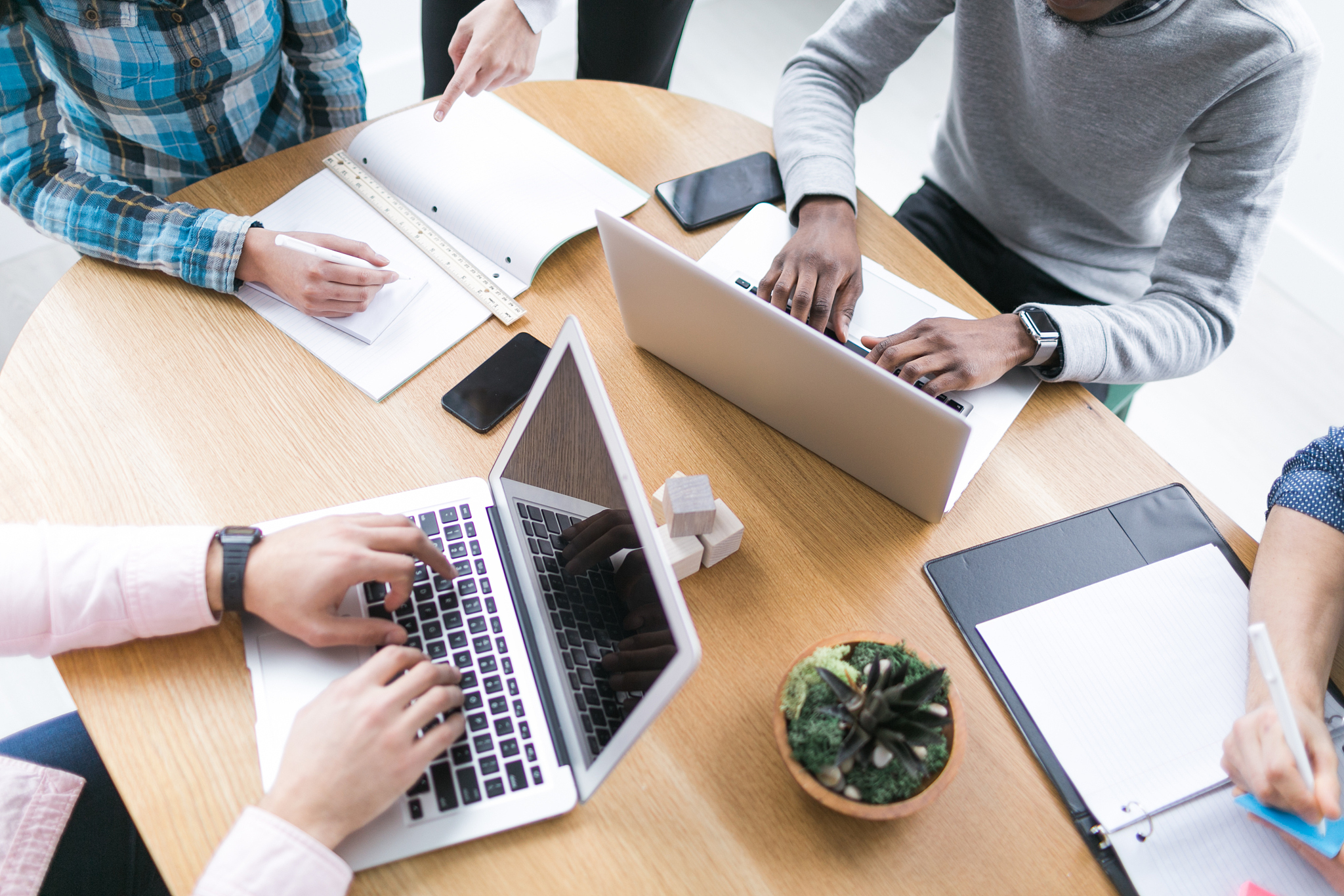 young professionals working on laptops in an office