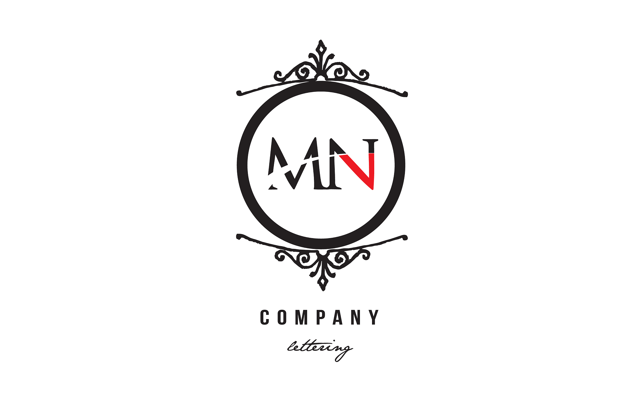 mn m n red white black decorative monogram