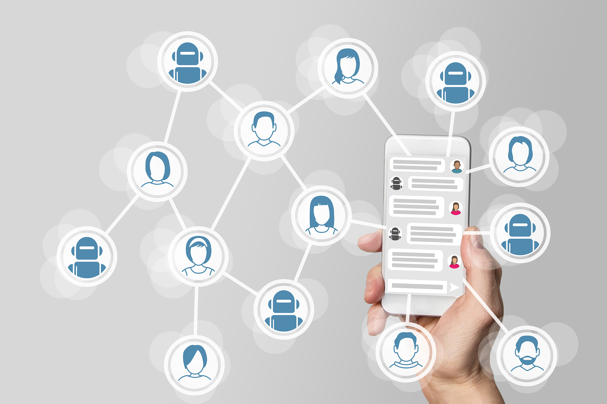 chatbot concept with instant messenger displayed on smart phone