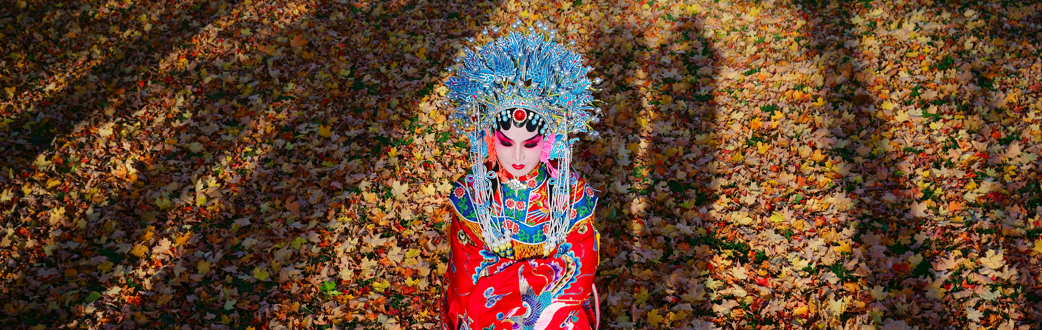 opera performer in the fall outdoor park, toronto, canada