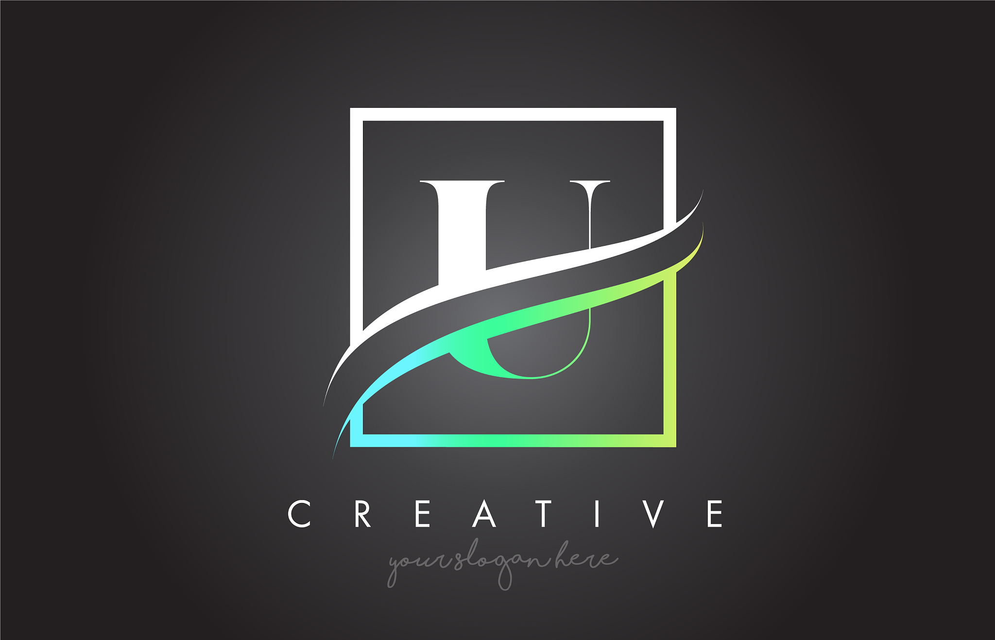 u letter logo design with square swoosh border