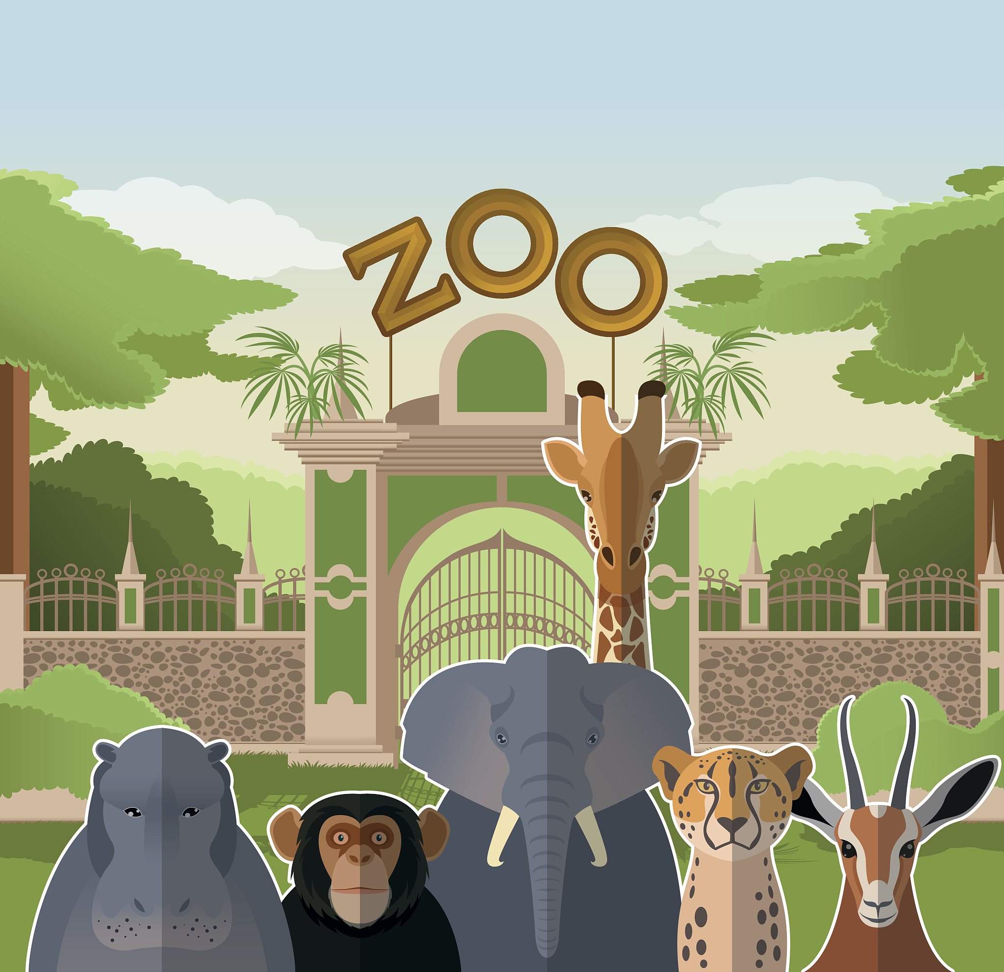 zoo gate with african flat animals