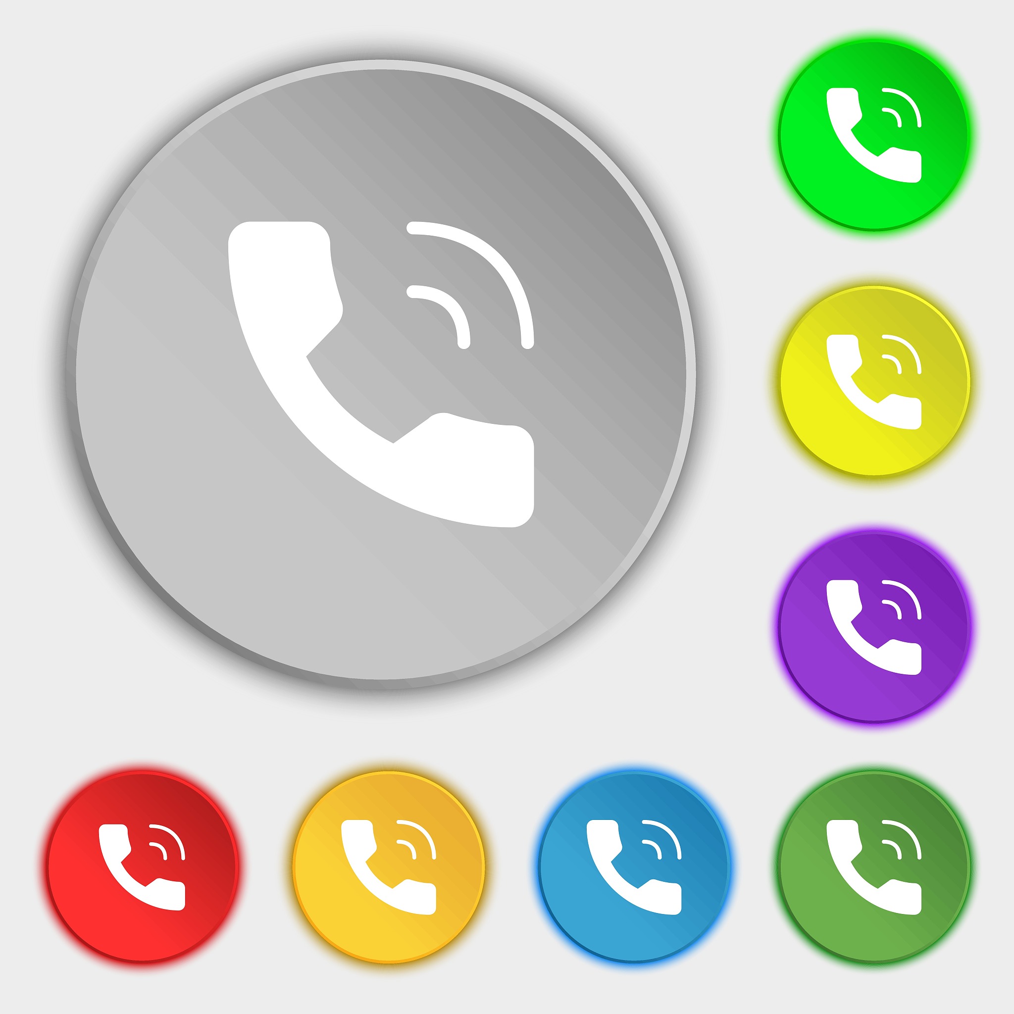 phone icon sign. symbol on eight flat buttons. vector