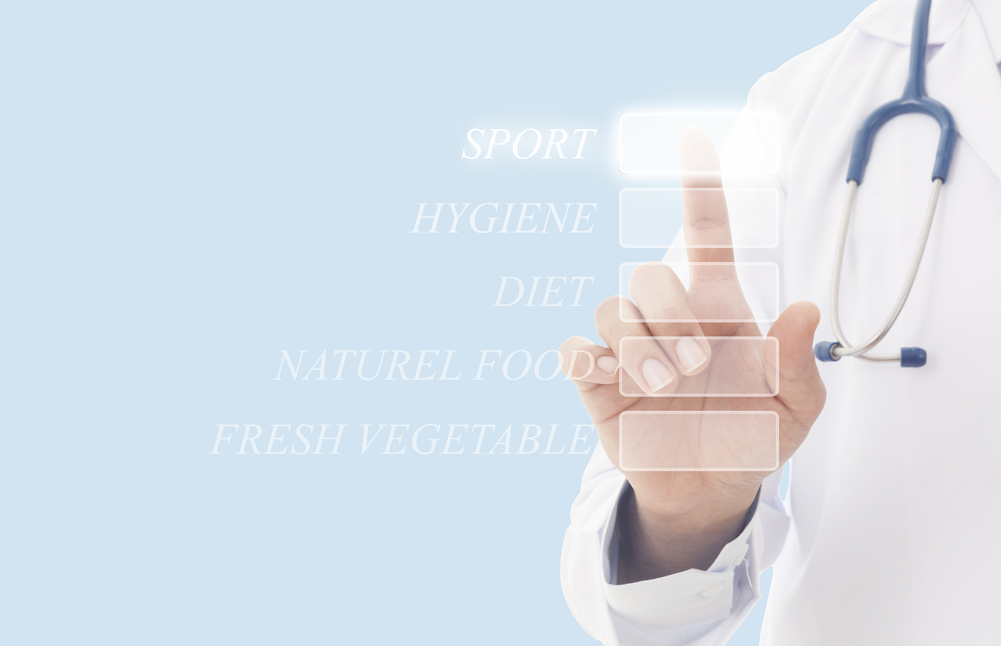 doctor finger pressing push button on a touch screen interface