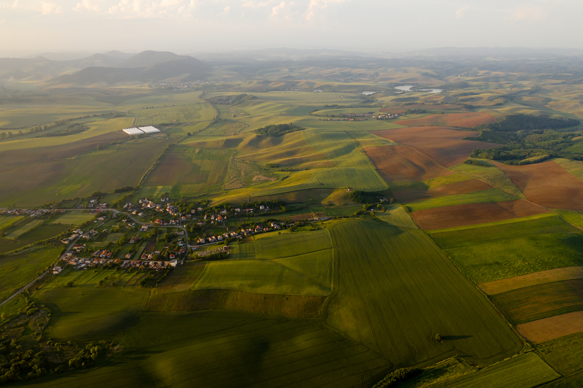flying over village area