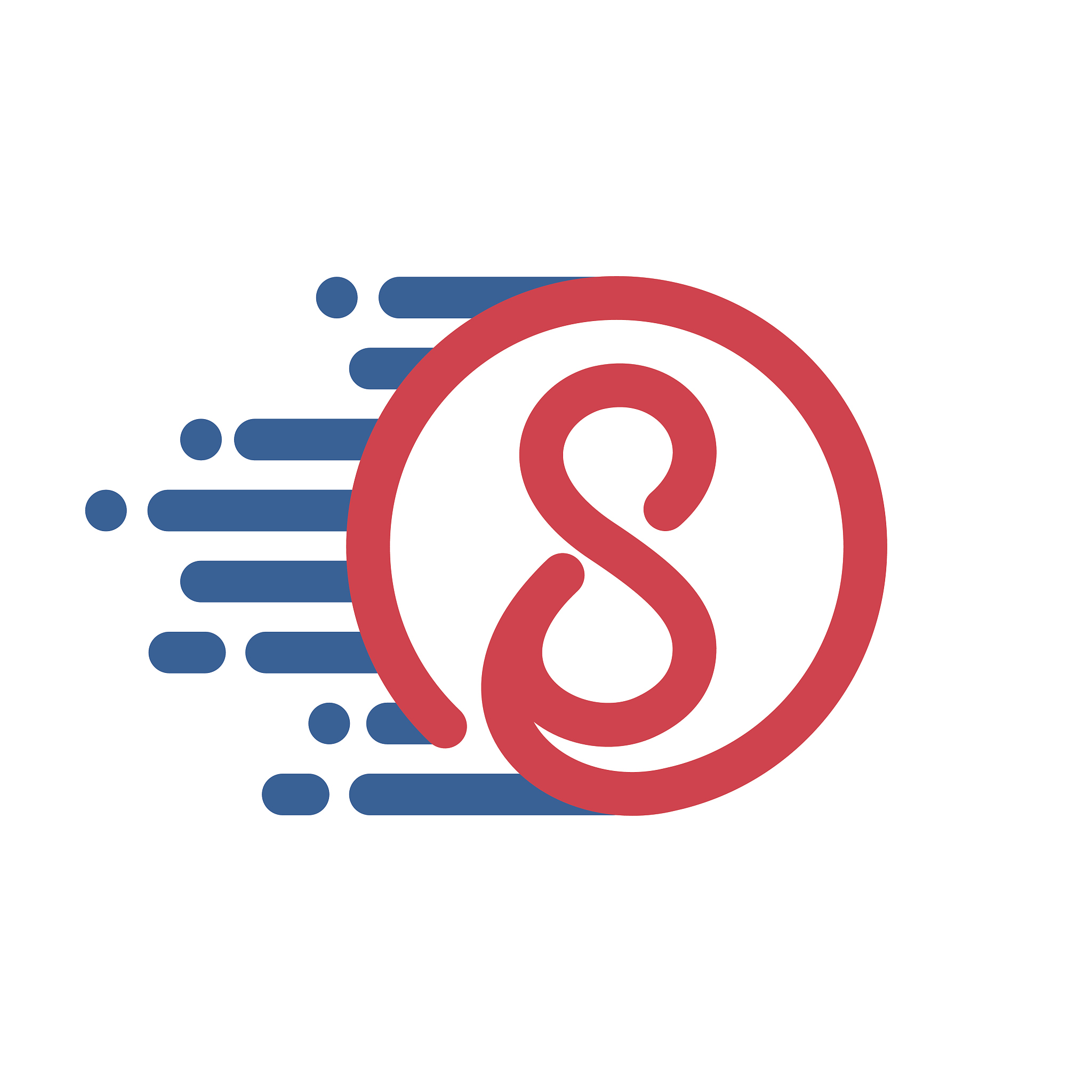 number eight icon in circle with speed line.