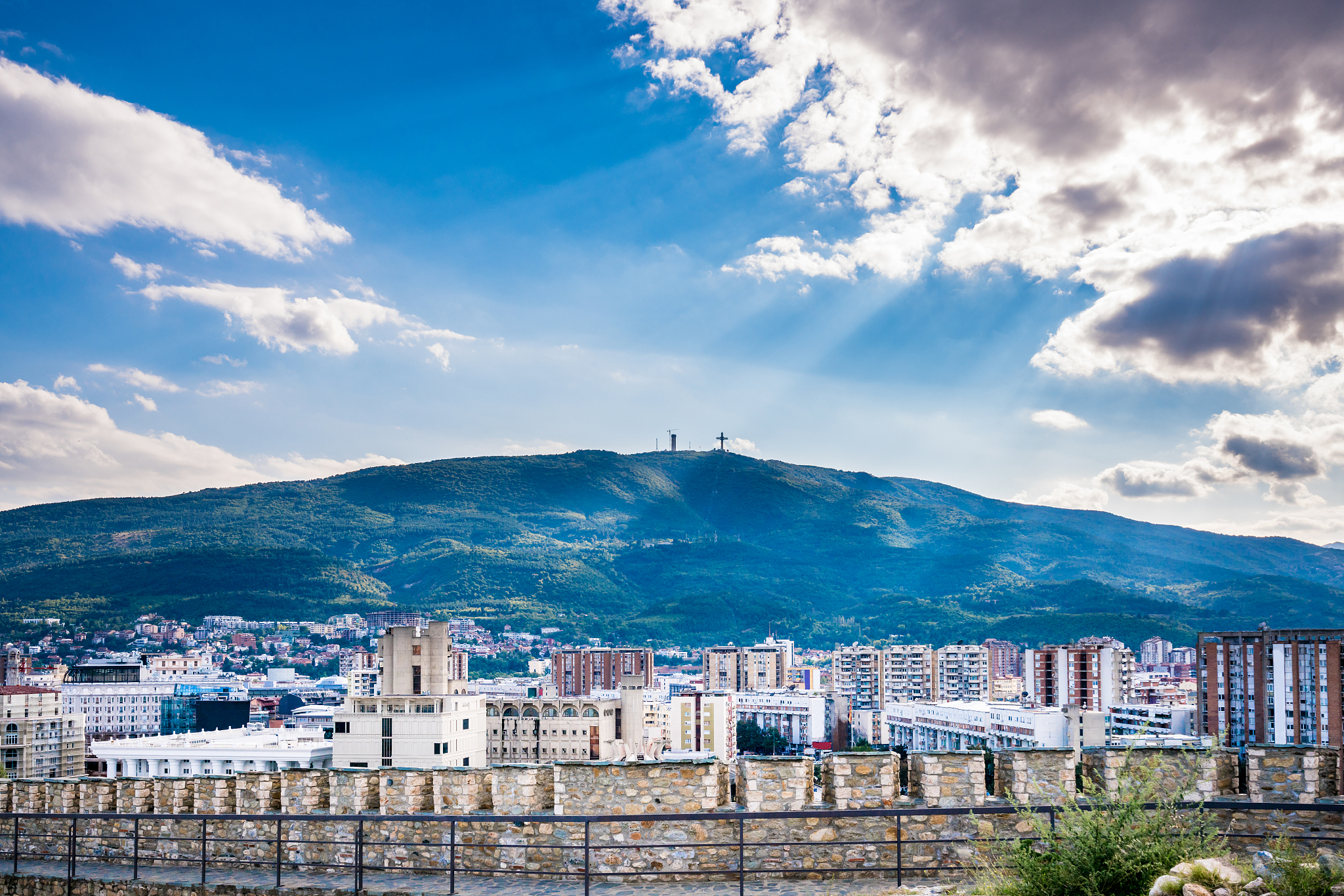 dramatic and beautiful city landscape view of the city skopje, s