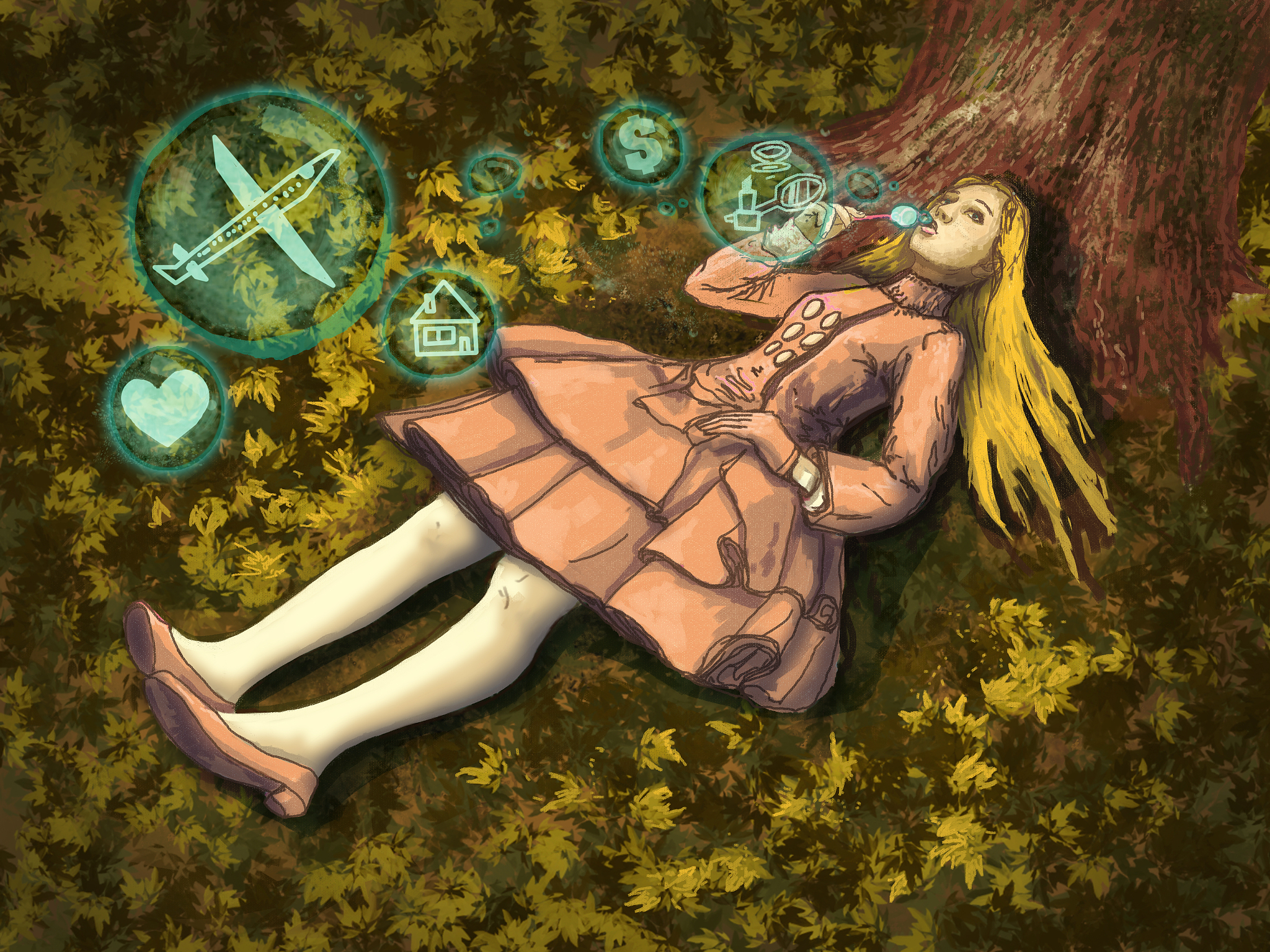 神秘森林中的少女占卜师：日系动画风格插画
