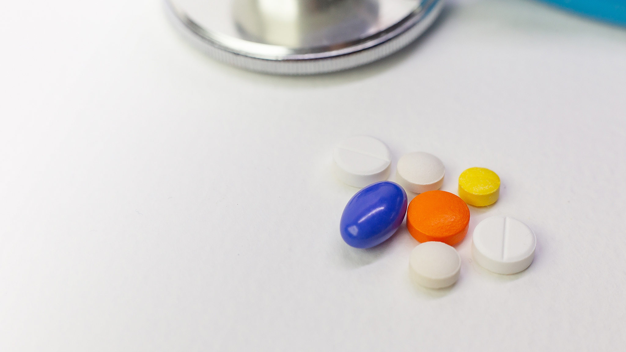 medical drugs on white background close up image.