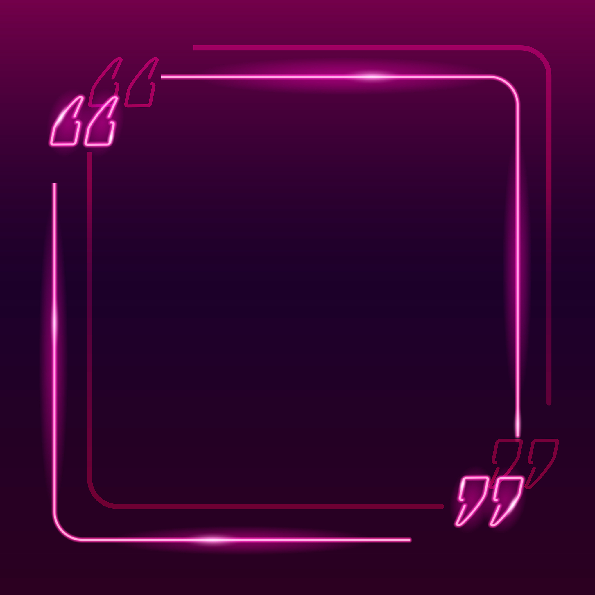 neon frame with quotes marks on dark purple gradient background.