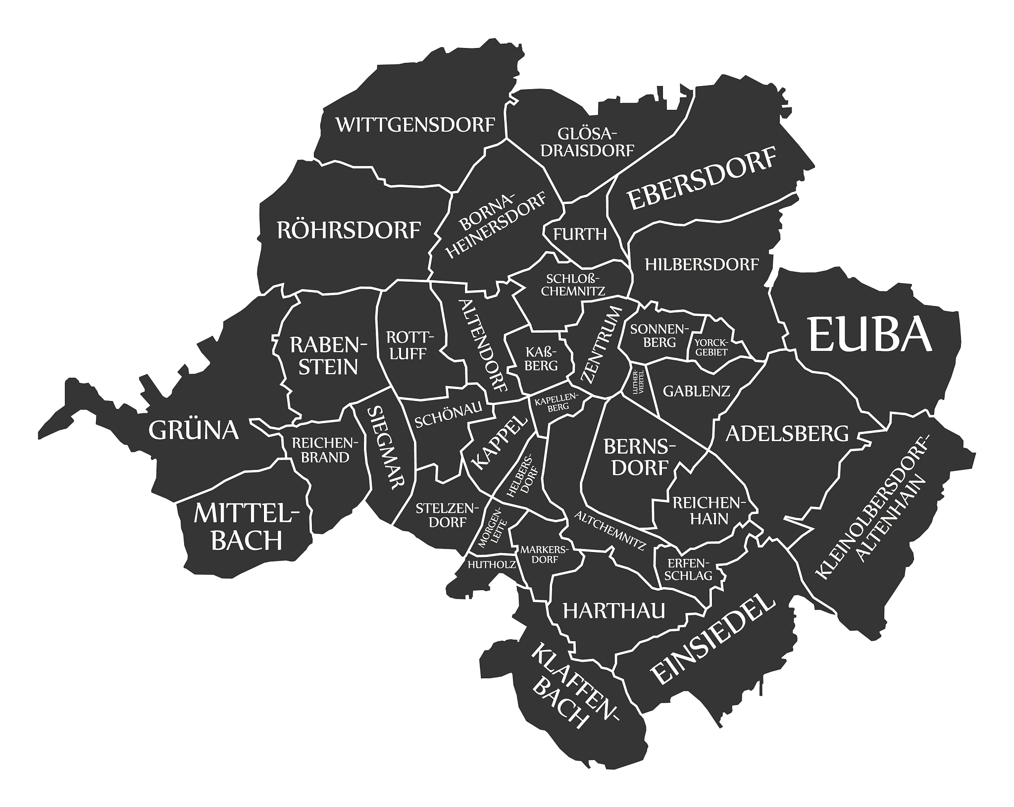 chemnitz city map germany de labelled black