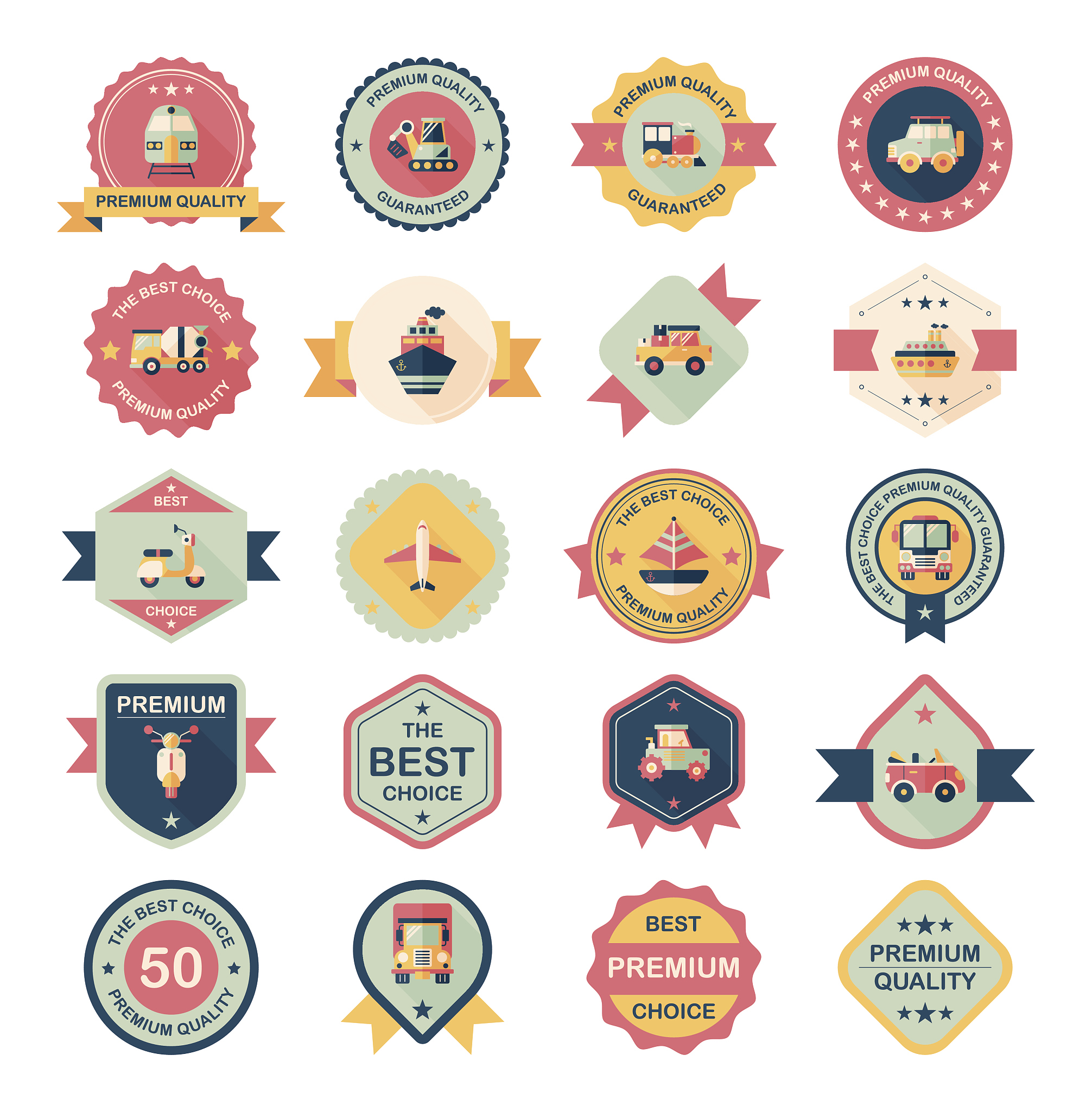 transportation badge flat design background set, eps10