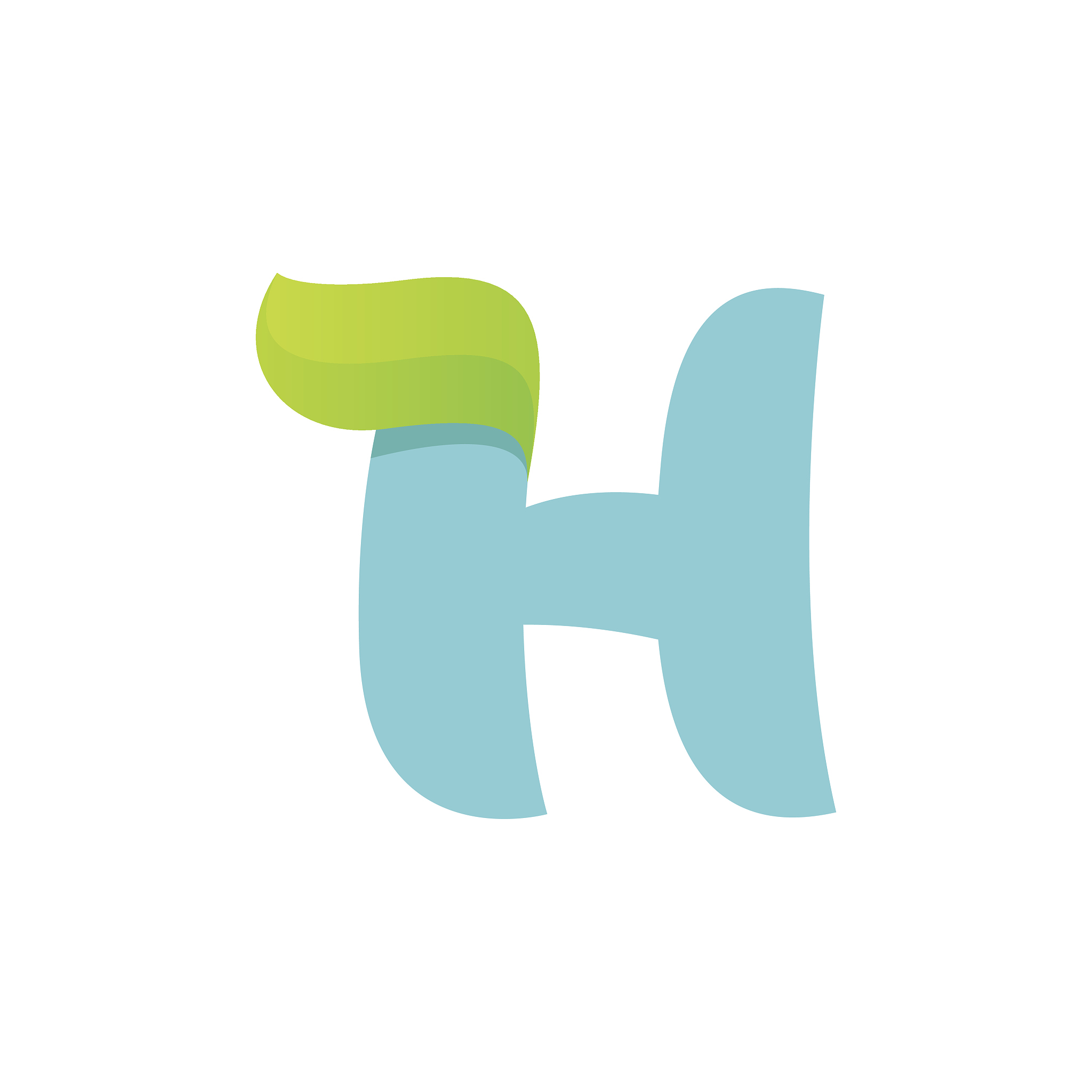 h letter icon with green leaf.