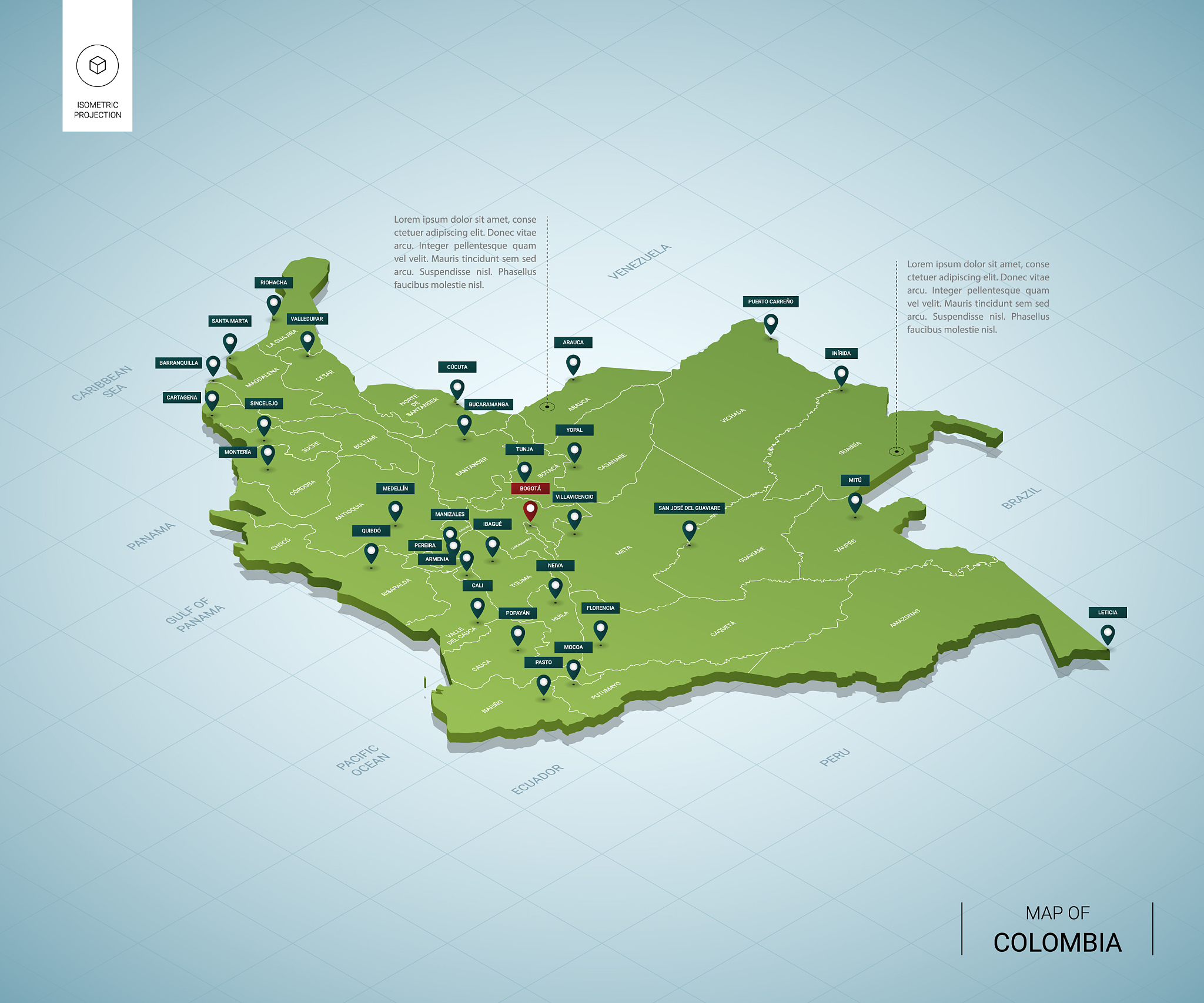 stylized map colombia isometric 3d green map