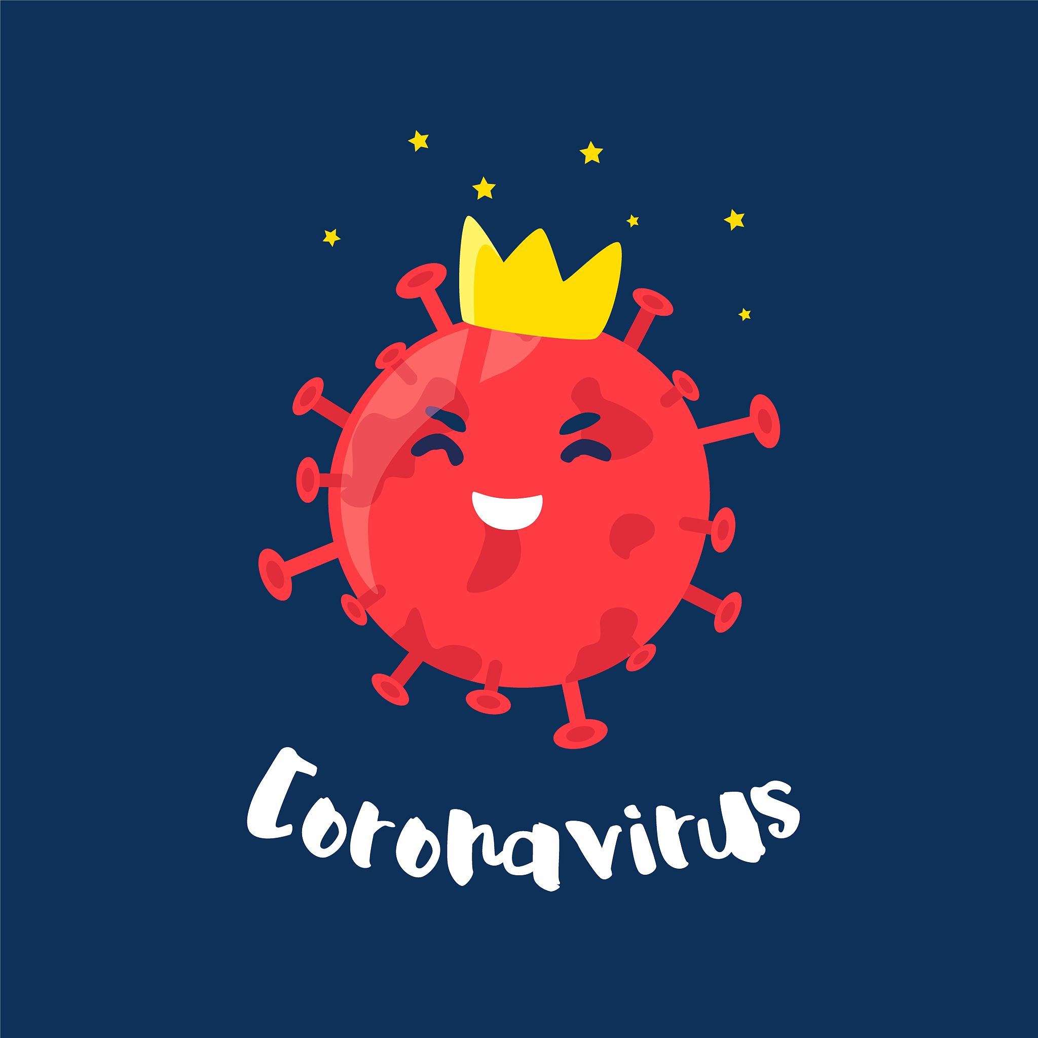Сartoon smiling coronavirus with crown. flat style. vector.