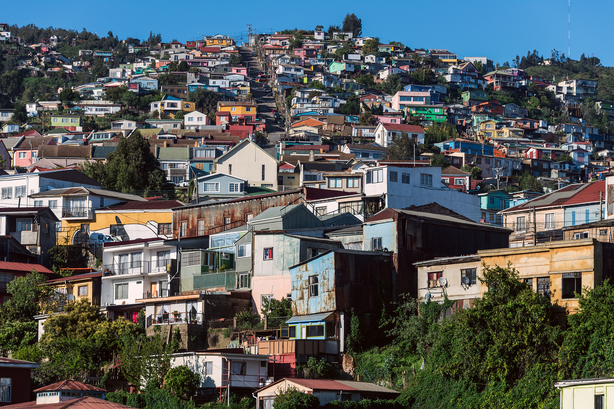 colorful houses on a hill in valparaiso, chile