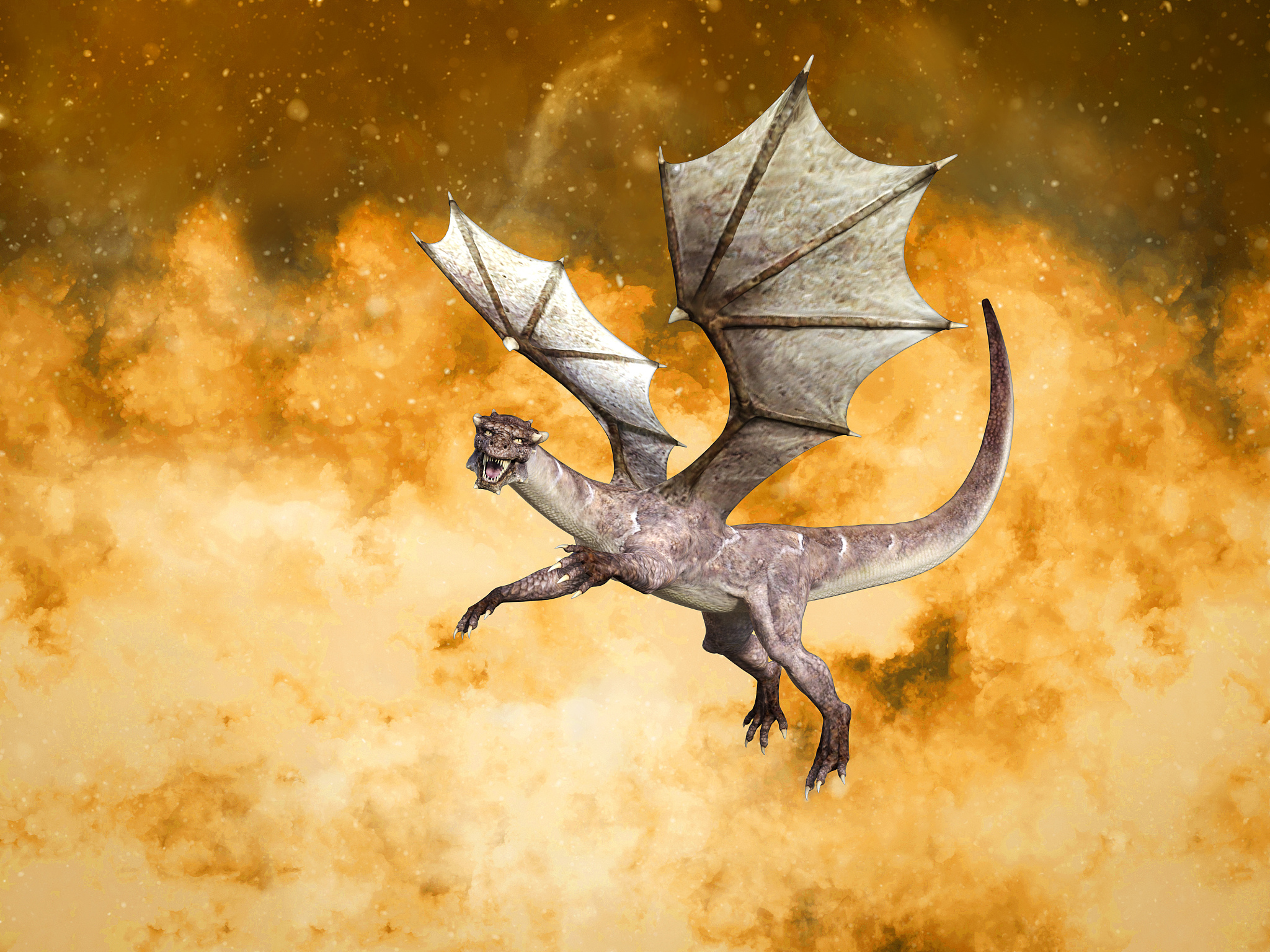 3d rendering of a fairy tale dragon in fire.