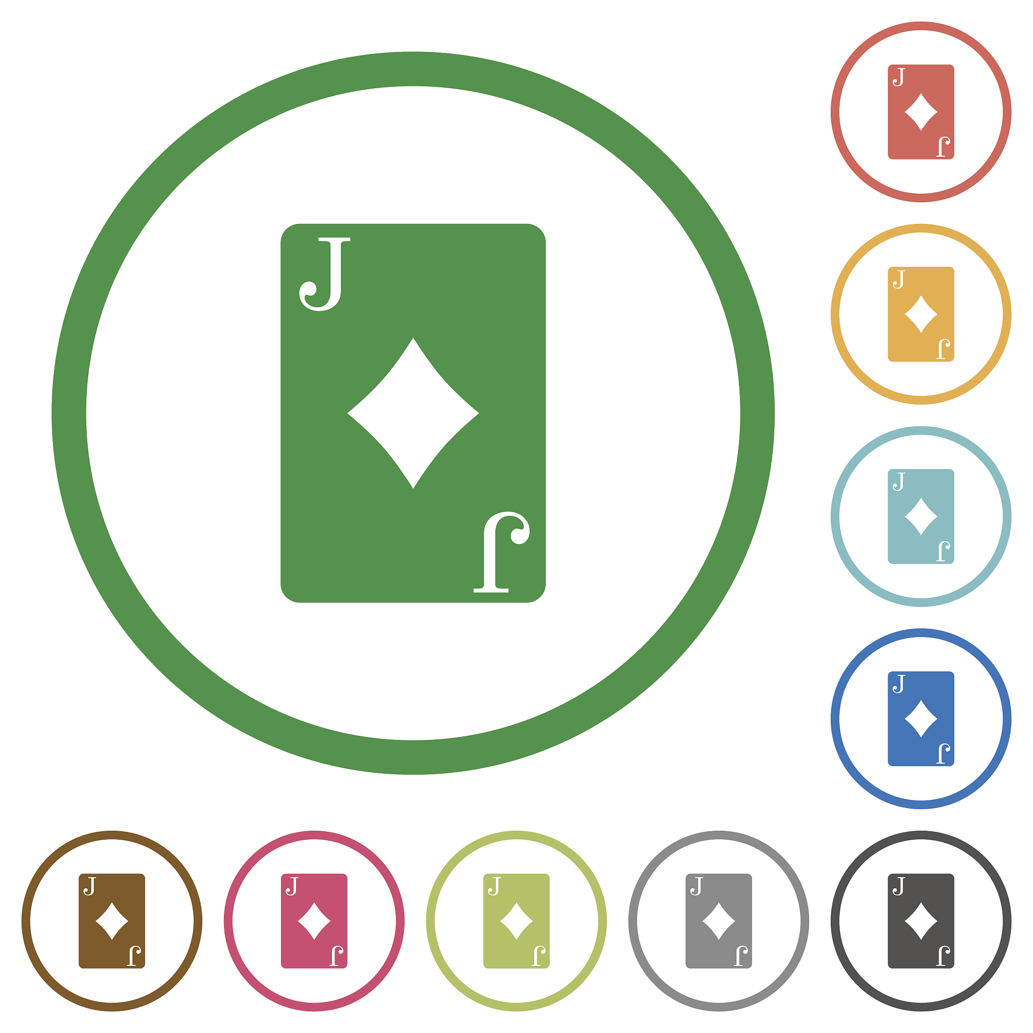 jack of diamonds card flat icons with outlines
