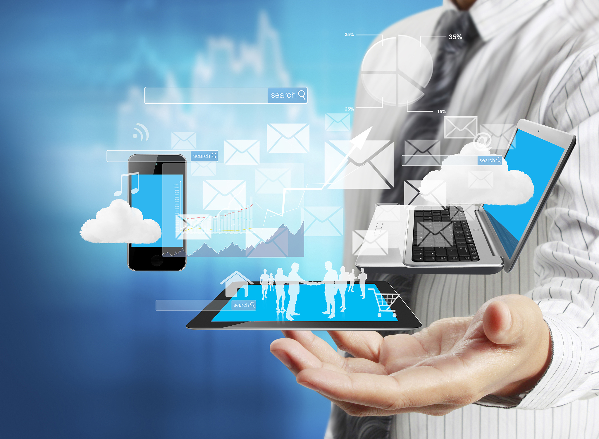 technology in hands of businessmen