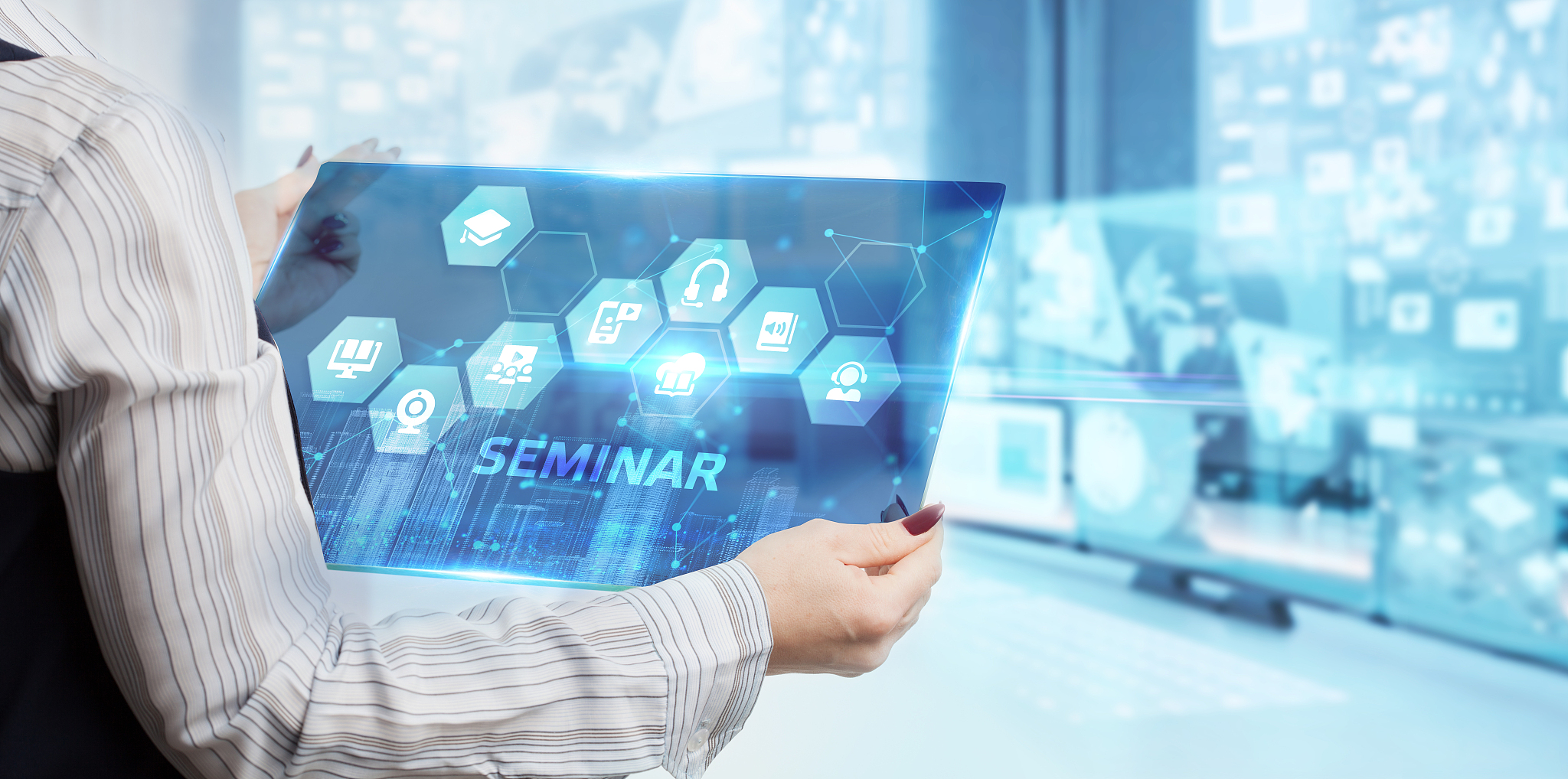 business, technology, internet and network concept. webinar e-le