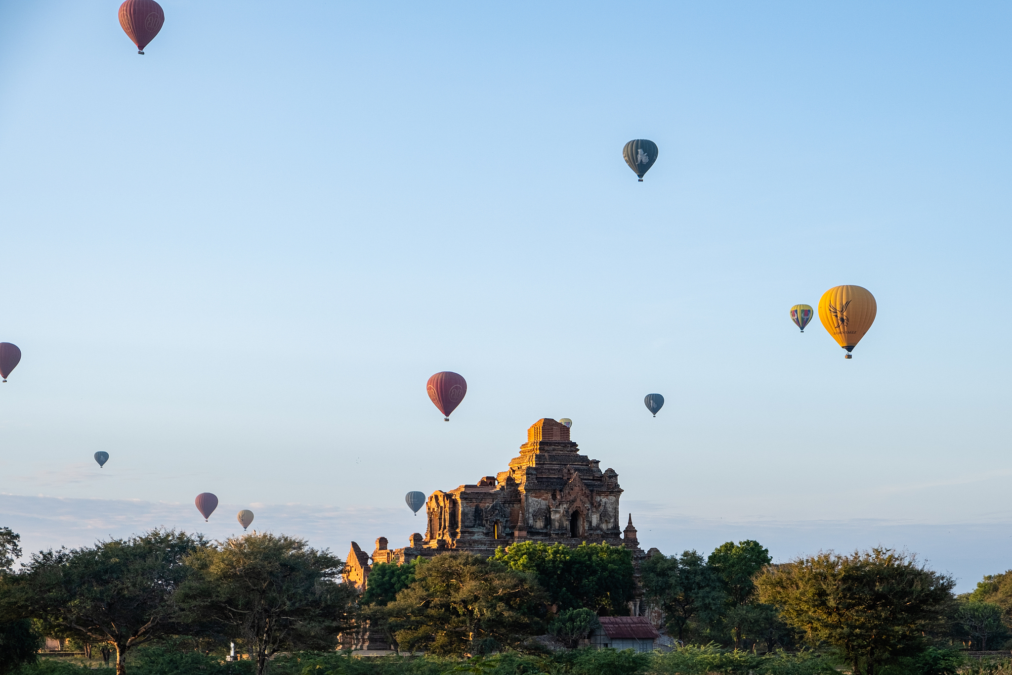 hot air balloons in sunrise