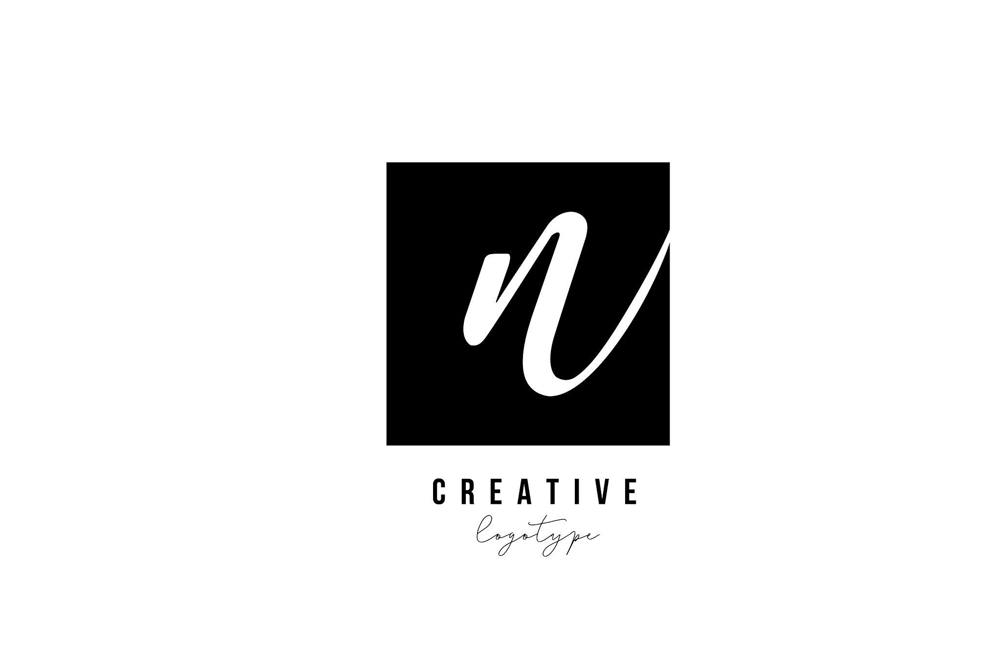 n simple black and white square alphabet letter