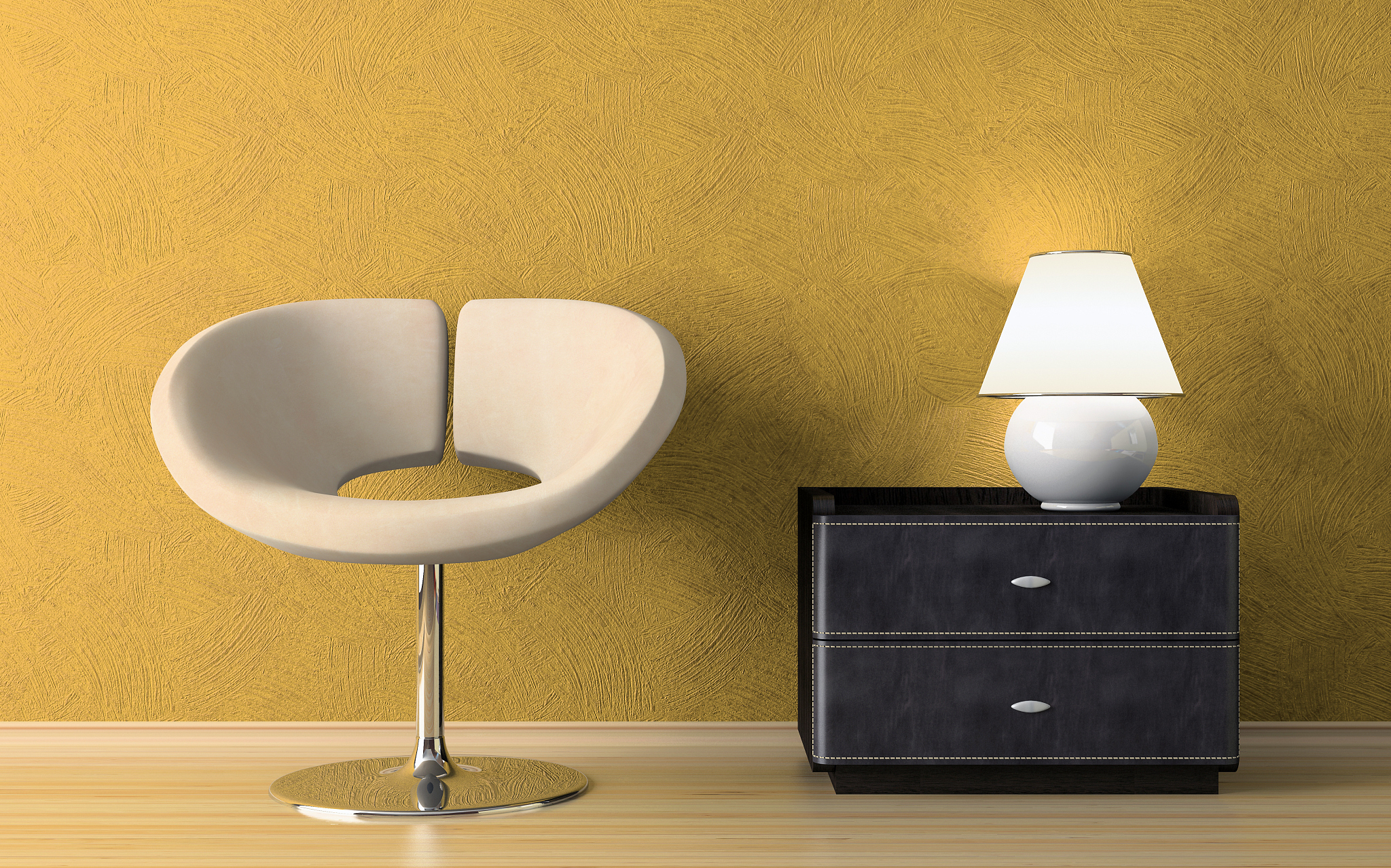 yellow interior with modern armchair