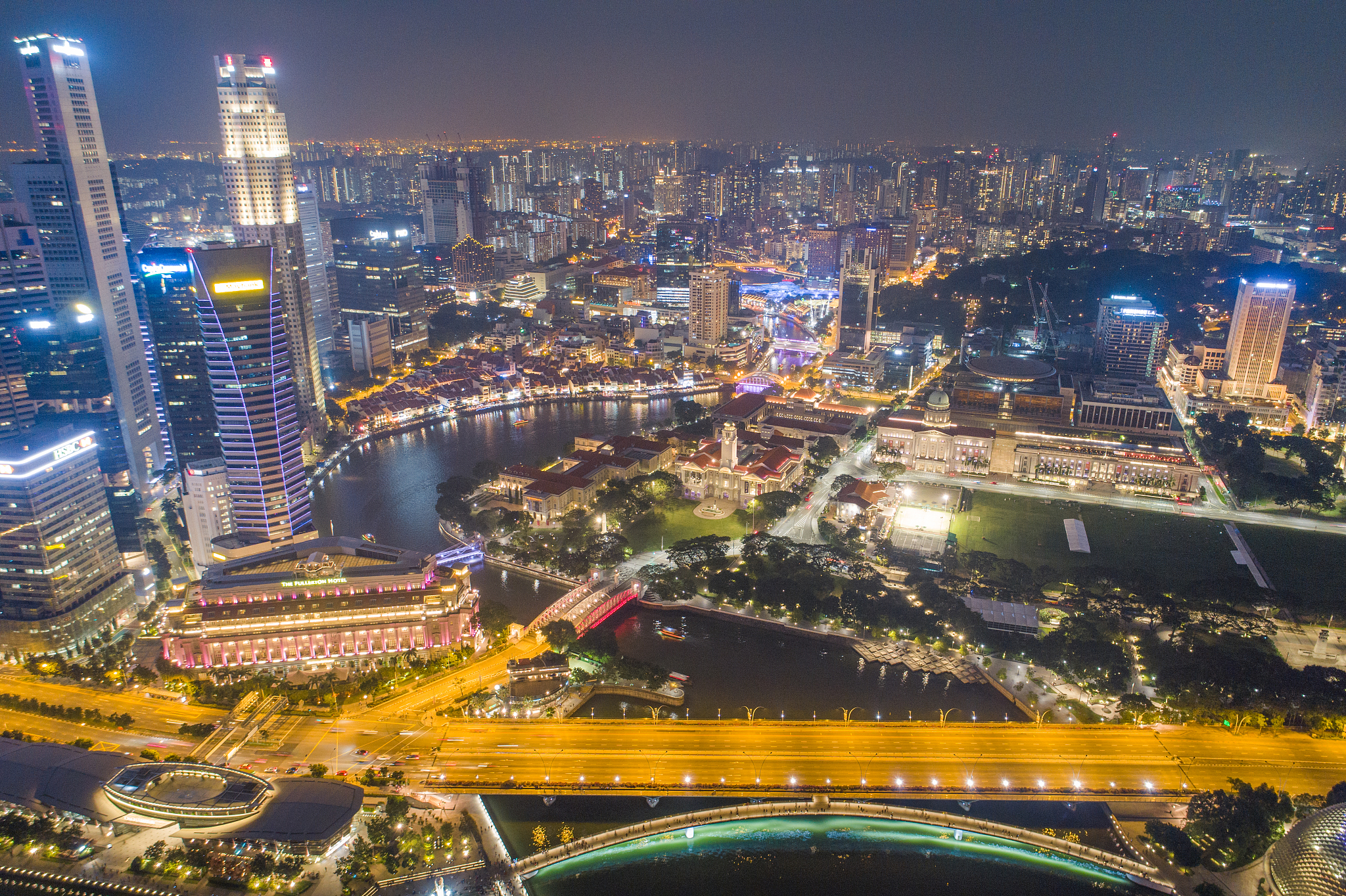 aerial view panoramic of the singapore skyline and marina bay, t