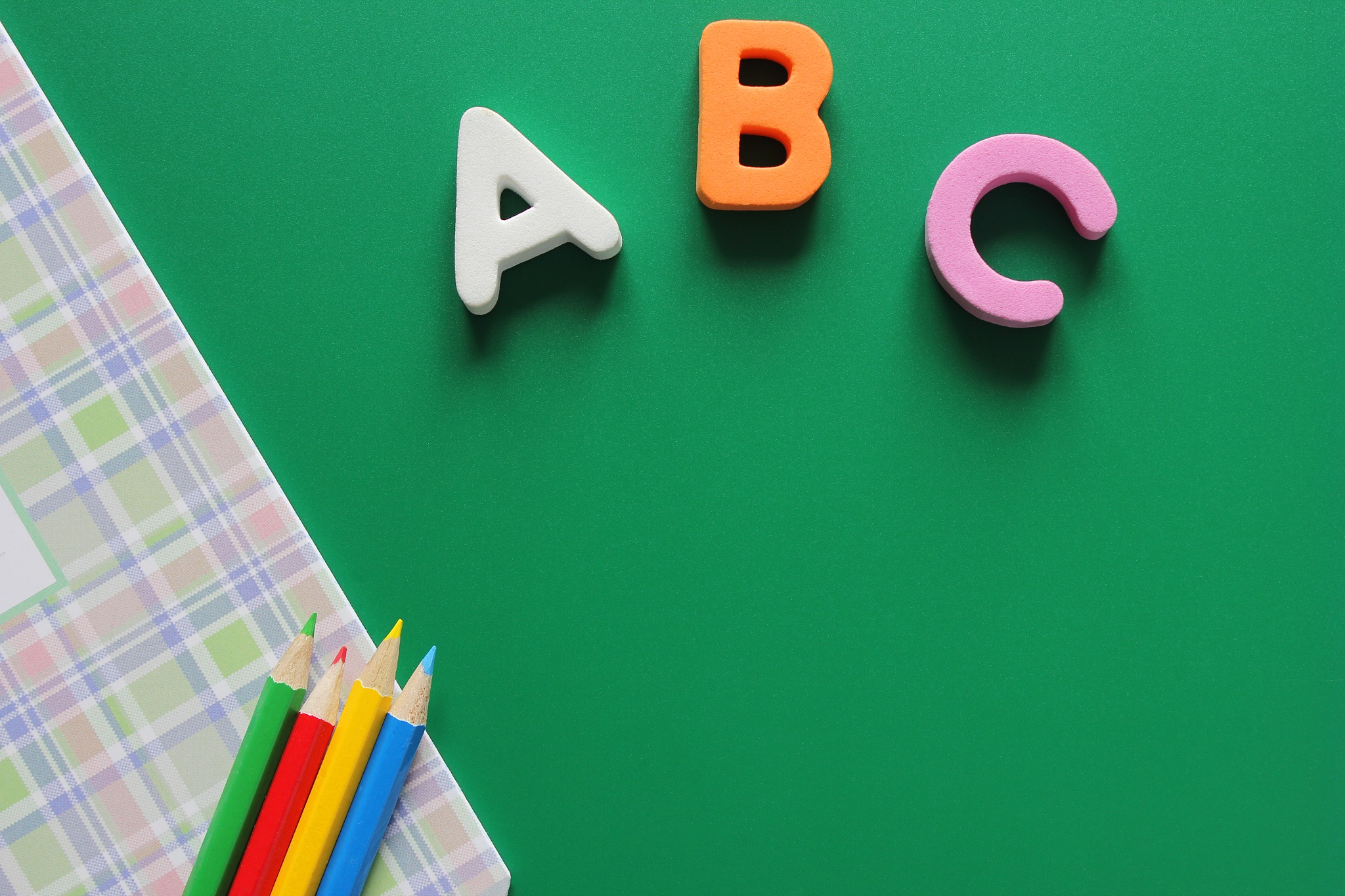 abc-the first letters of the english alphabet on a green backgro