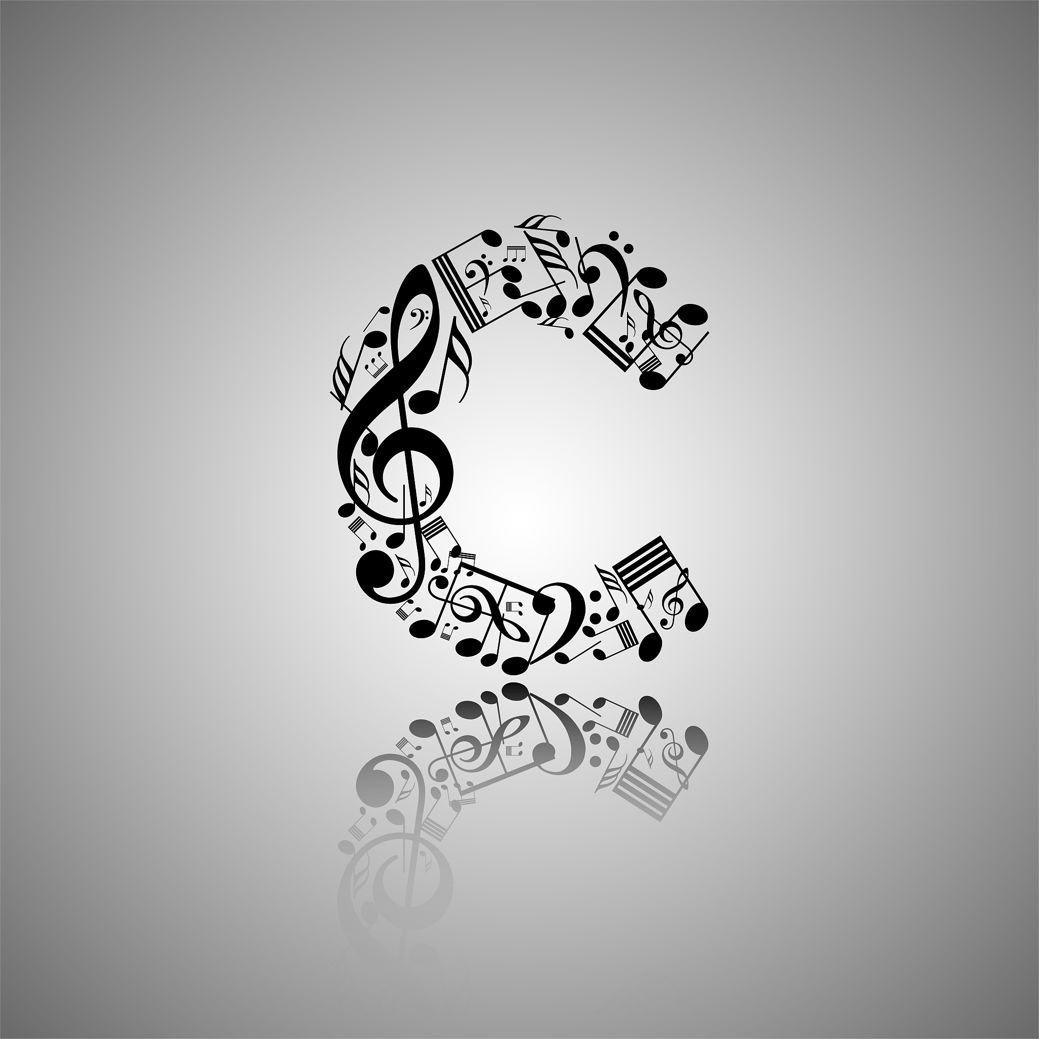 vector letter c made from music notes, alphabet collection made 