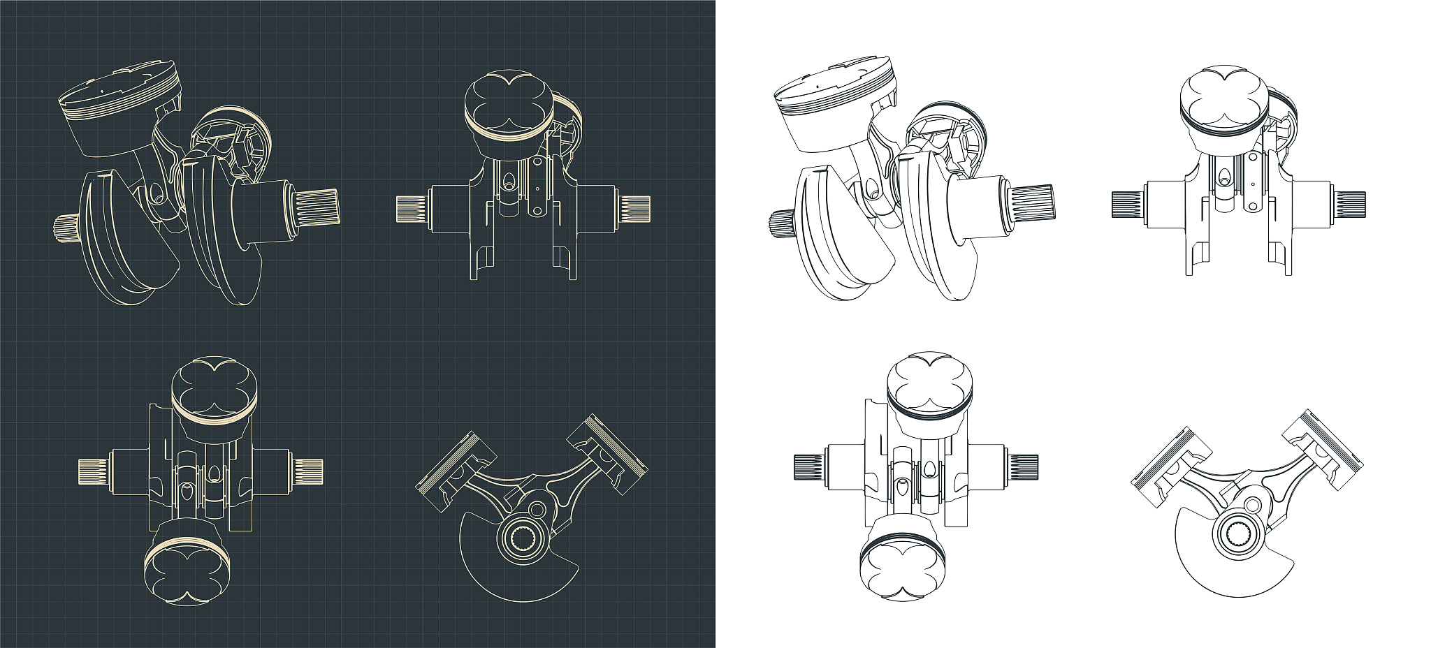 two-cylinder engine piston block drawings