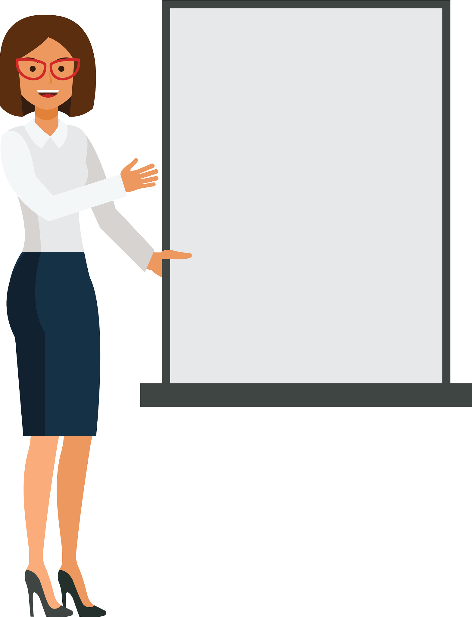 woman showing blank board cartoon flat