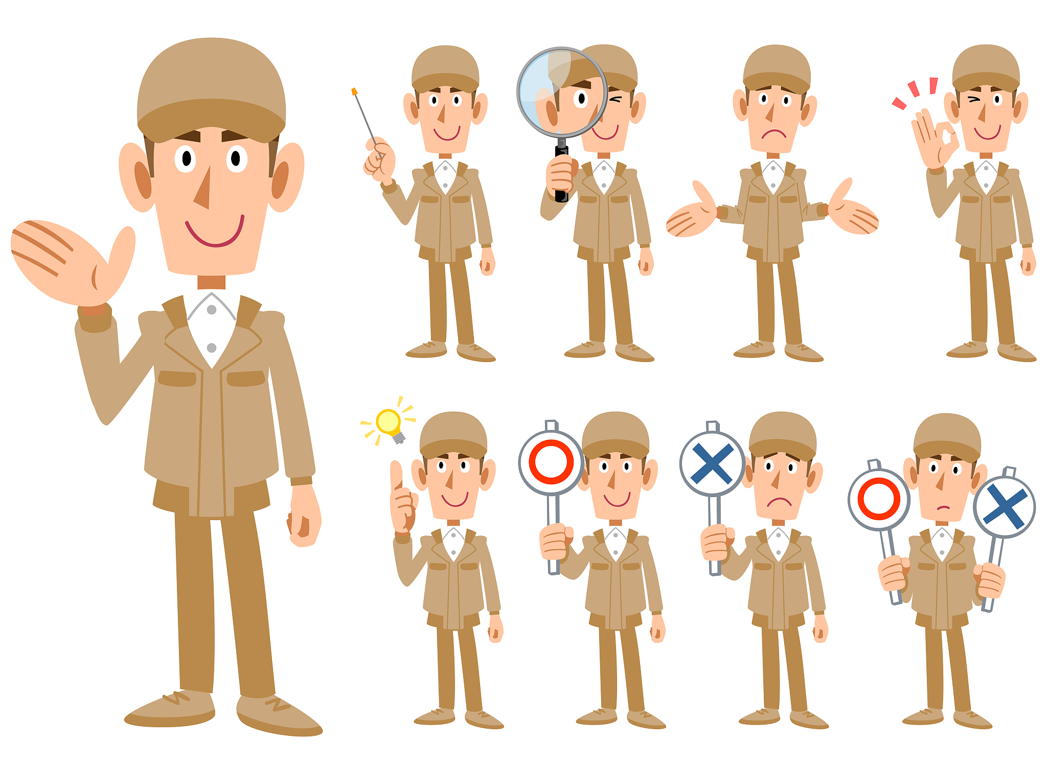 nine expressions of a man in work clothes