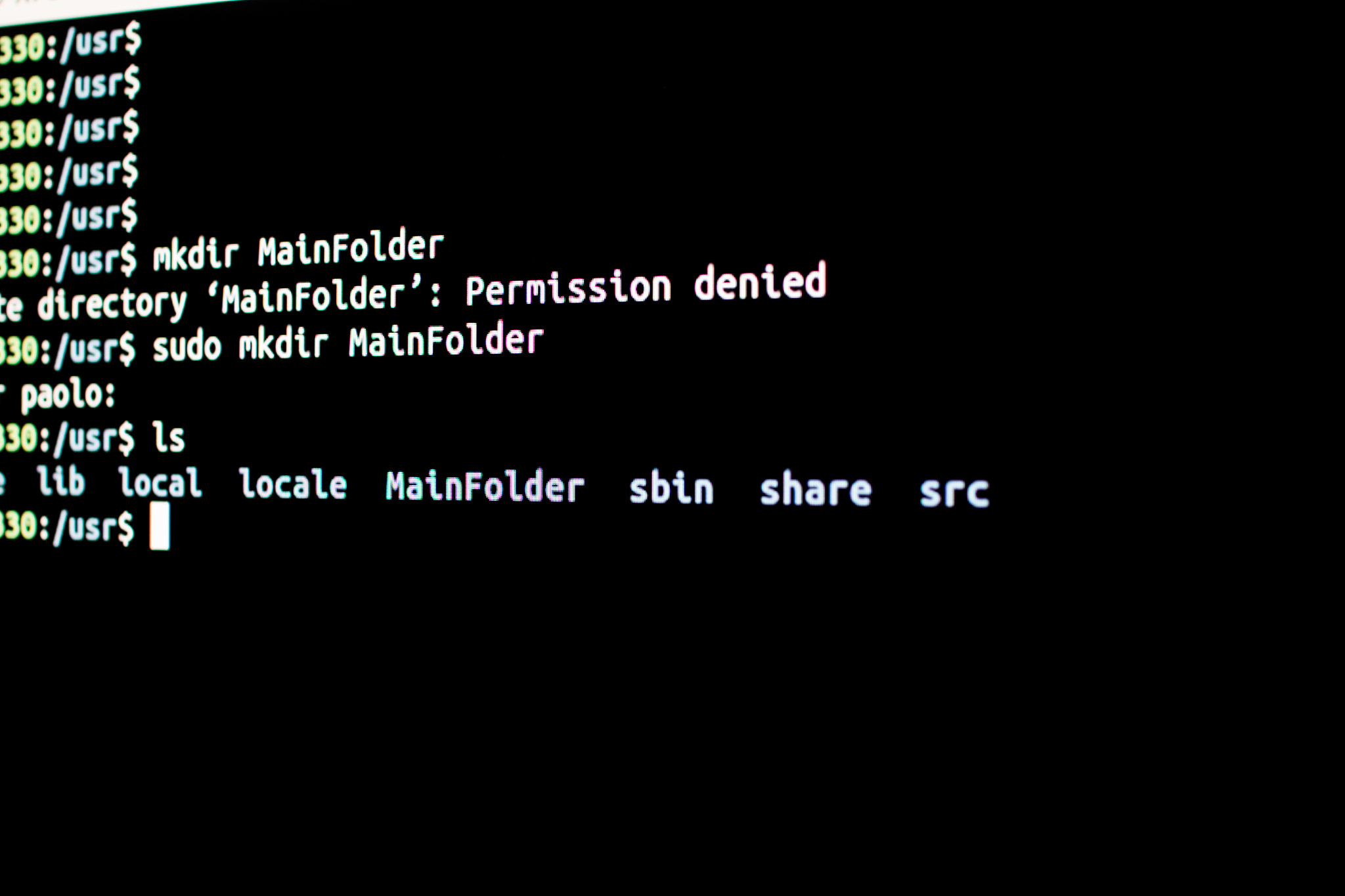 creating folder in a linux os