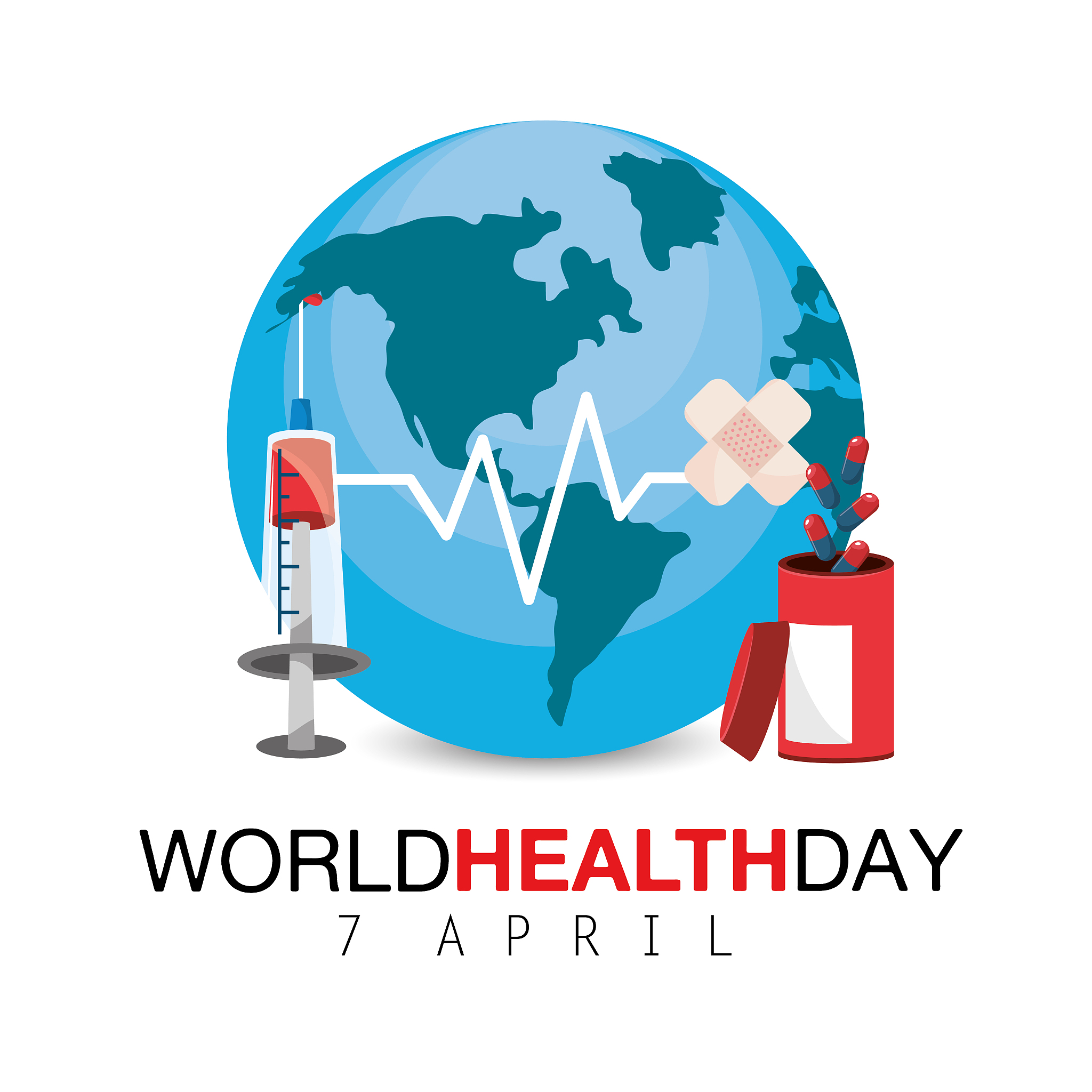 syringe with heartbeat to world health day