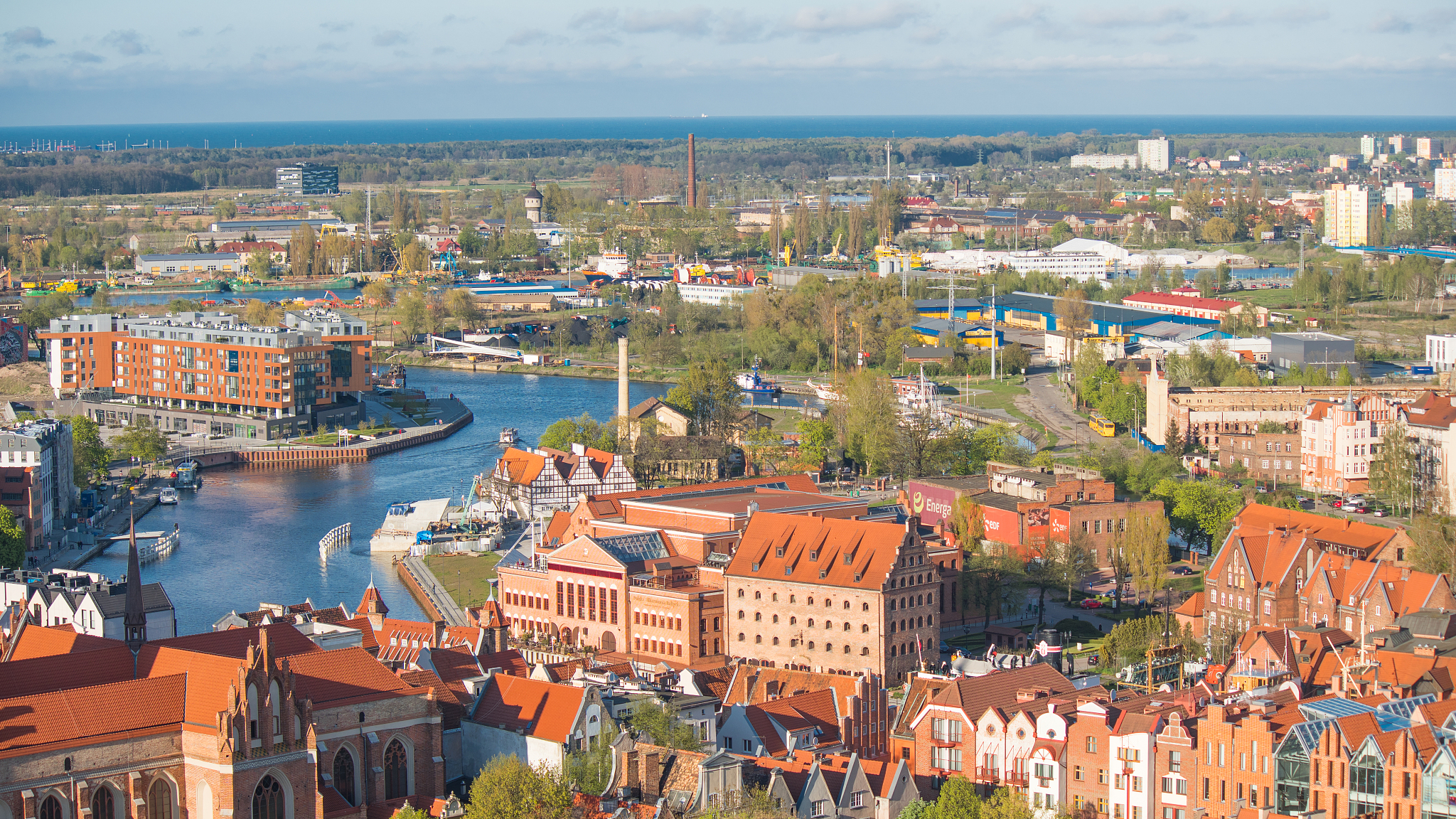 gdansk, poland - may 07 2017: aerial panoramic view of gdansk.