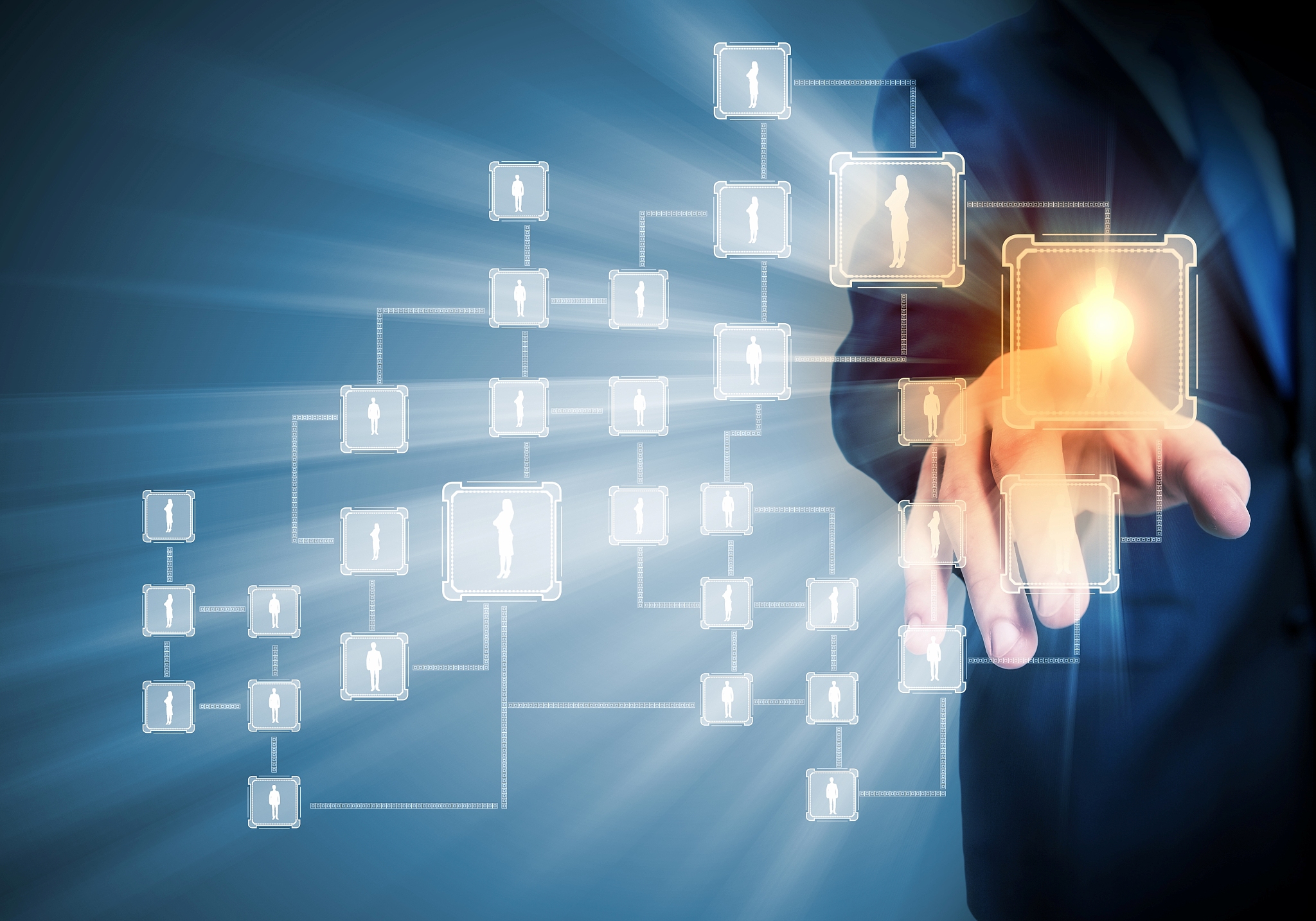 image of male touching virtual icon of social network