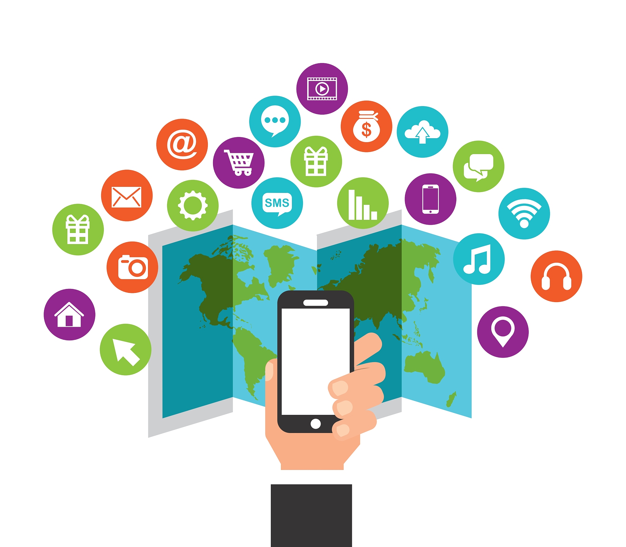smartphone and world map