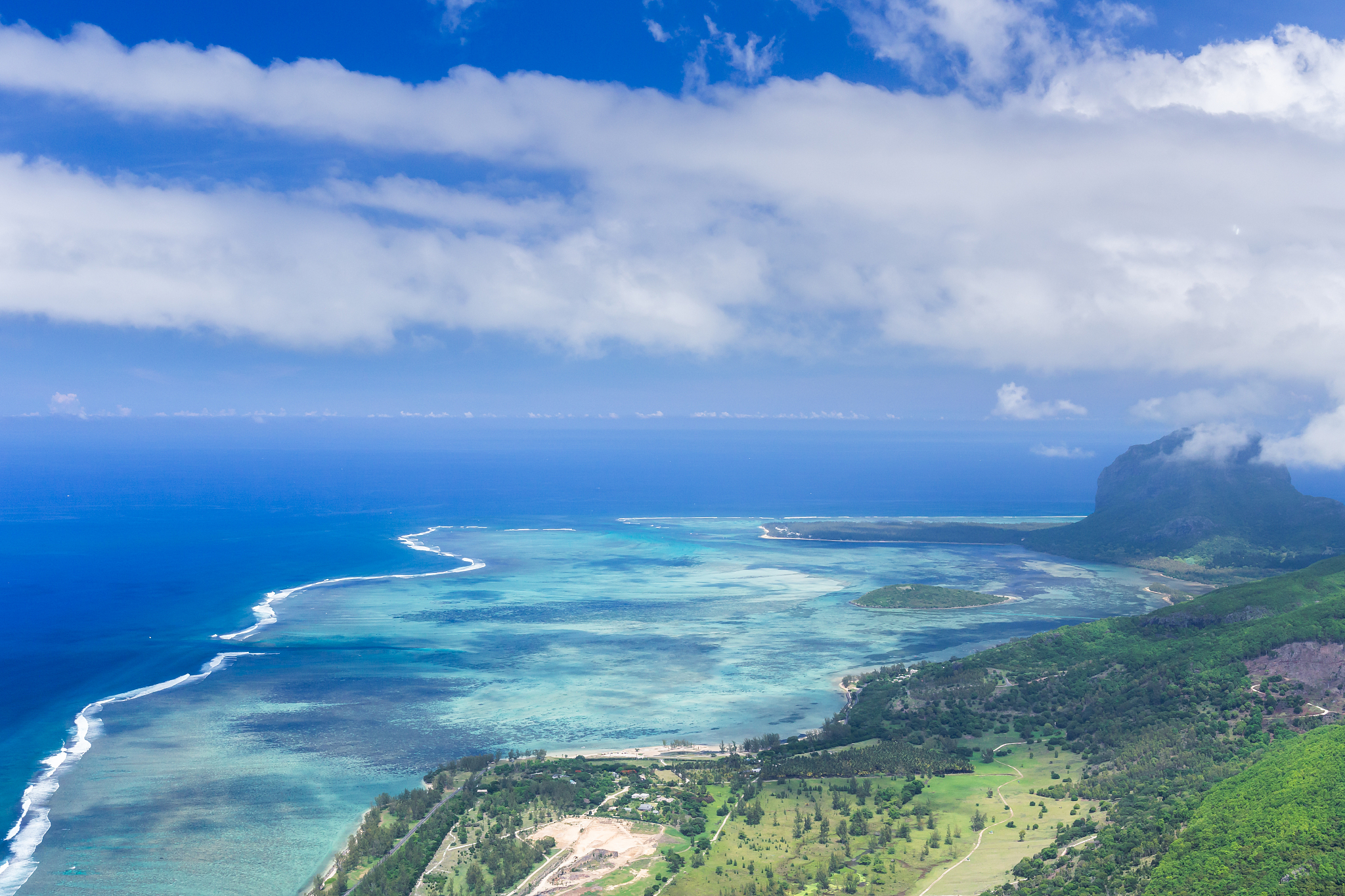 aerial view of le morne brabant peninsula. mauritius landscape
