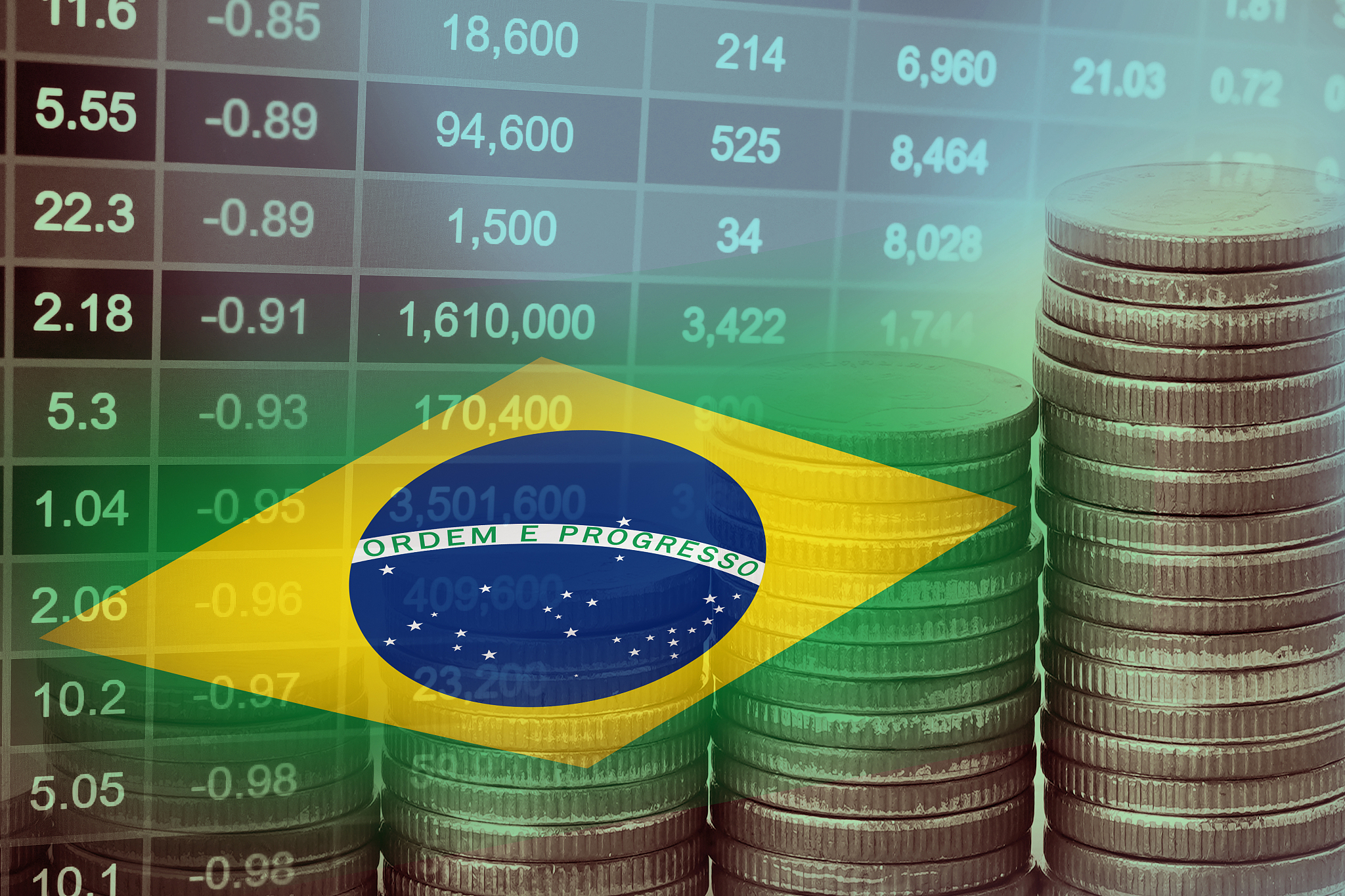 stock market investment trading financial, coin and brazil flag 