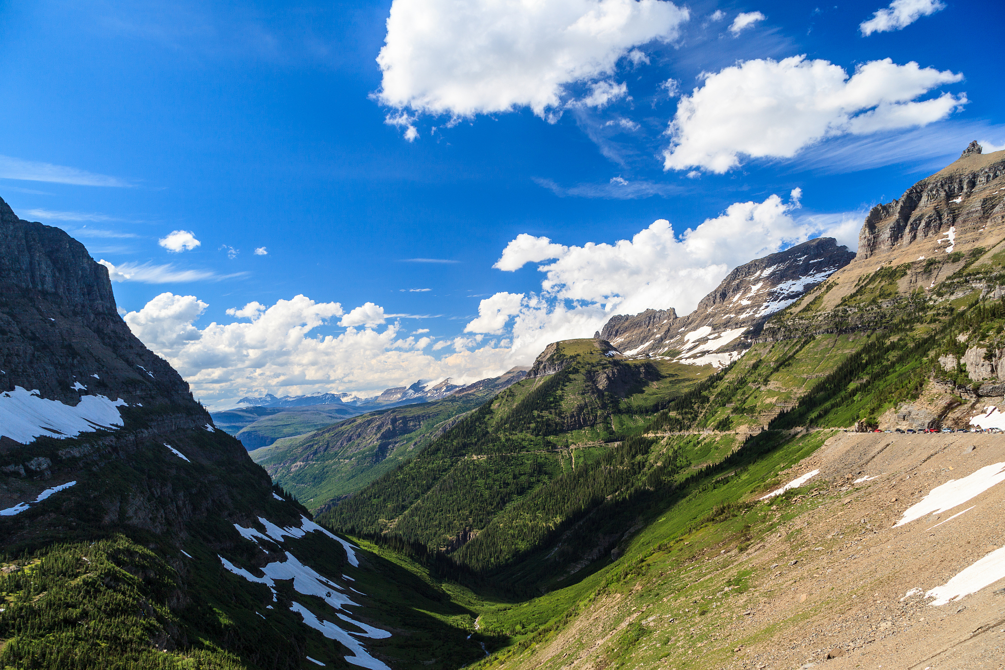 landscape view in glacier national park at logan pass