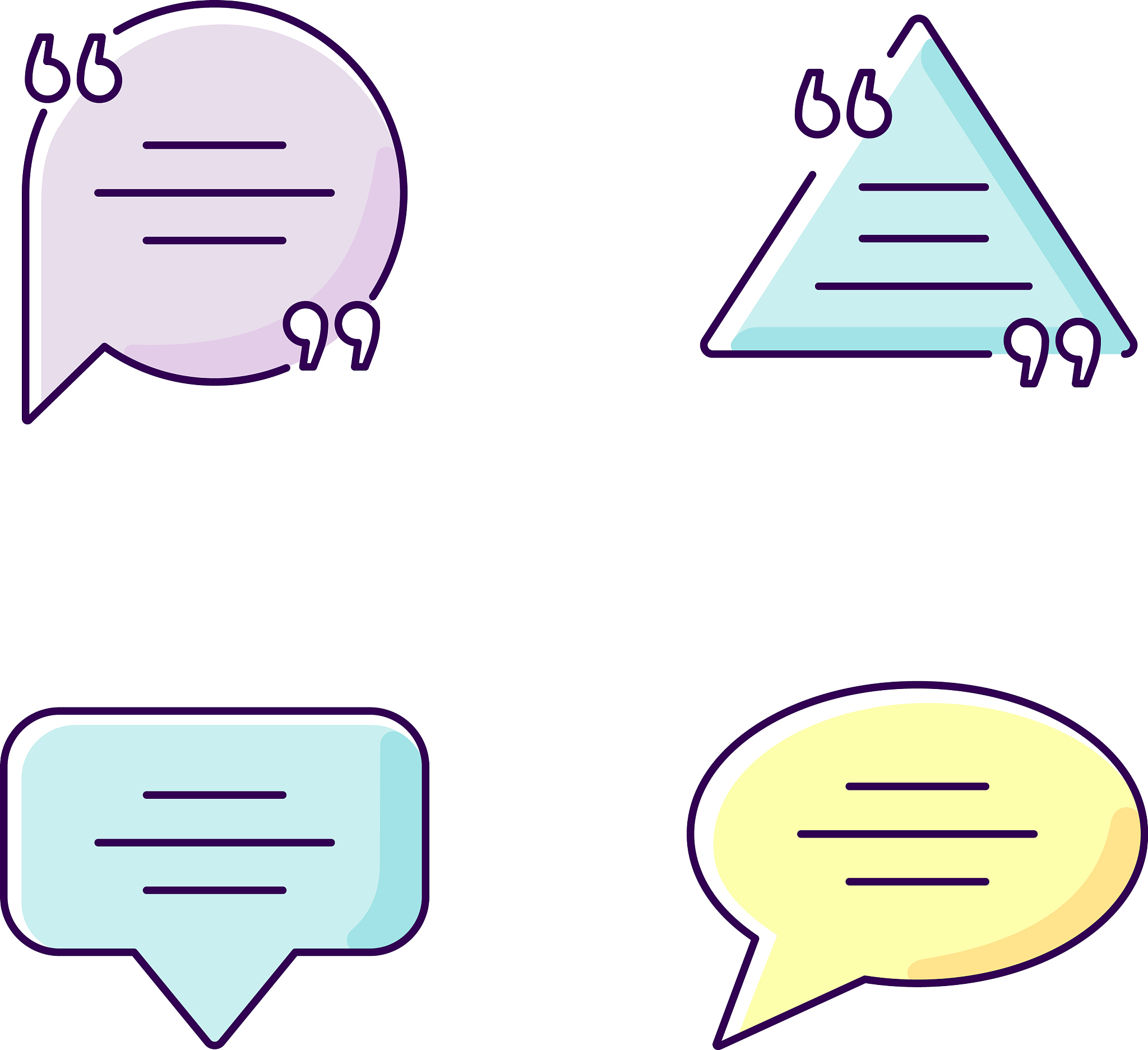 empty chat bubbles with quotation marks yellow