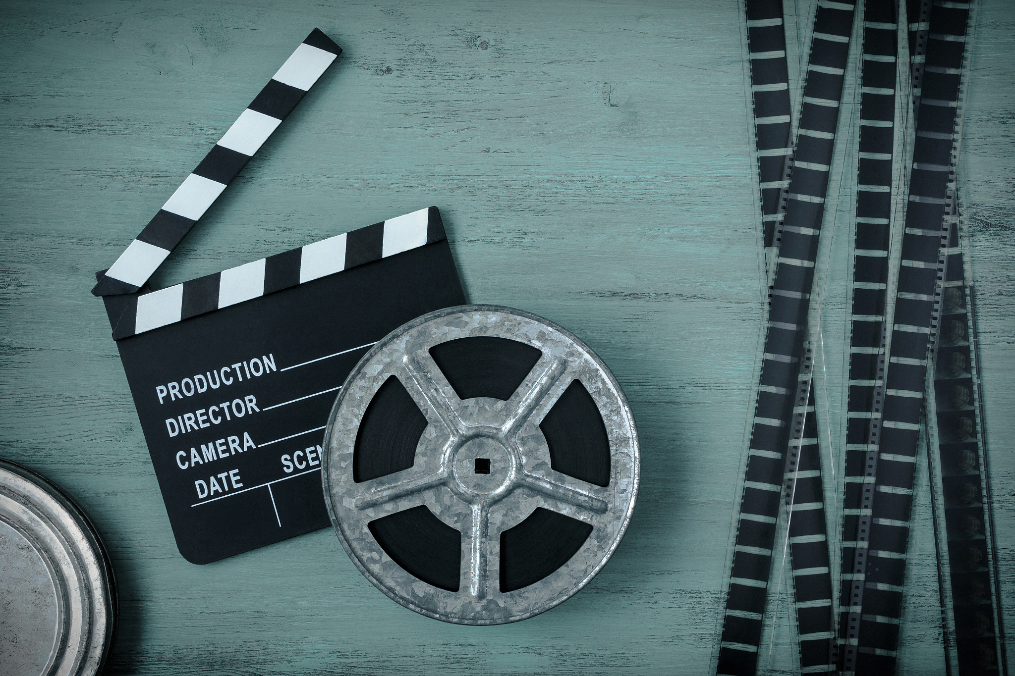 clapperboards and the reel of film