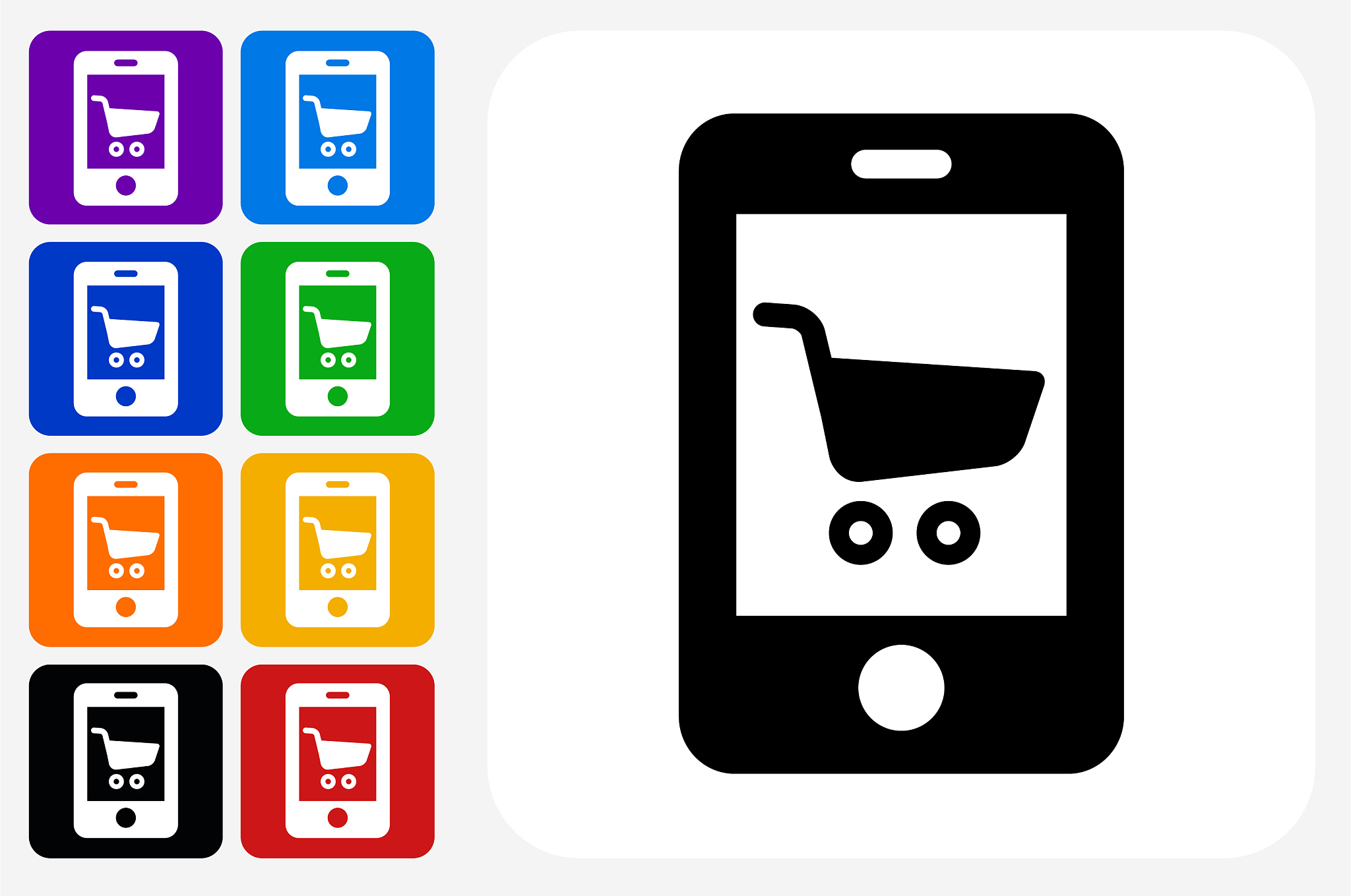 phone shopping icon square button set
