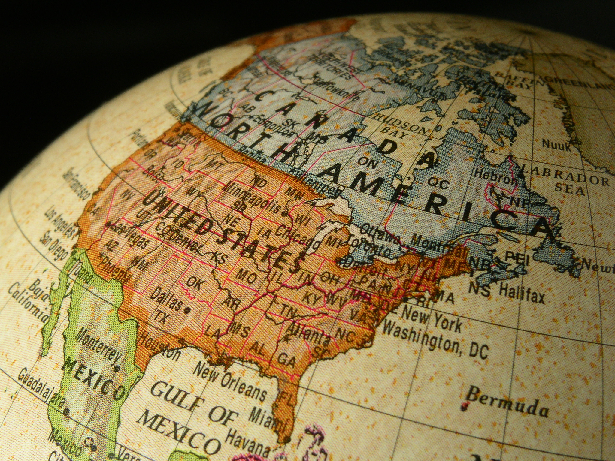 world globe: north america