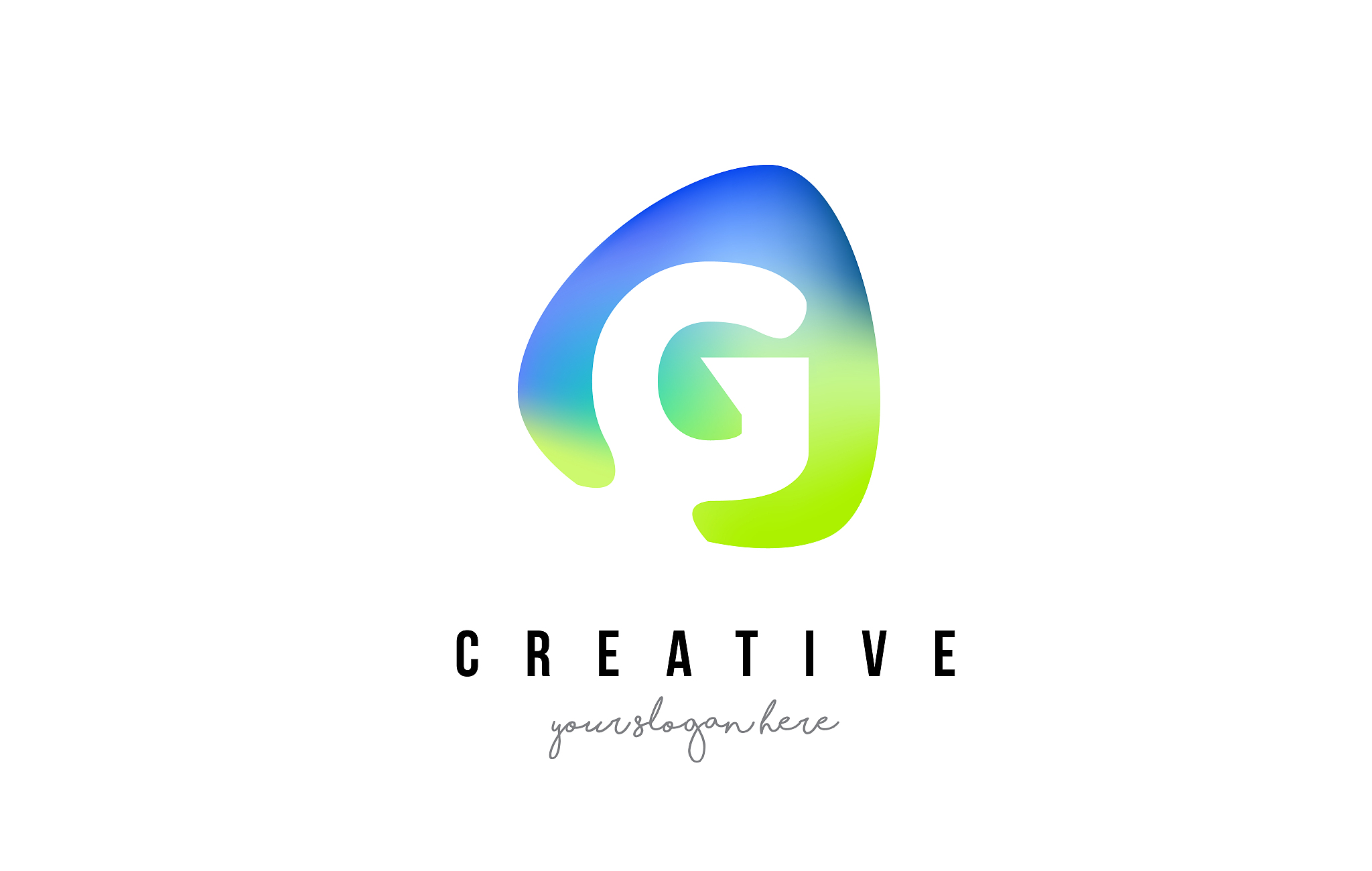 g letter logo design with oval green blue shape